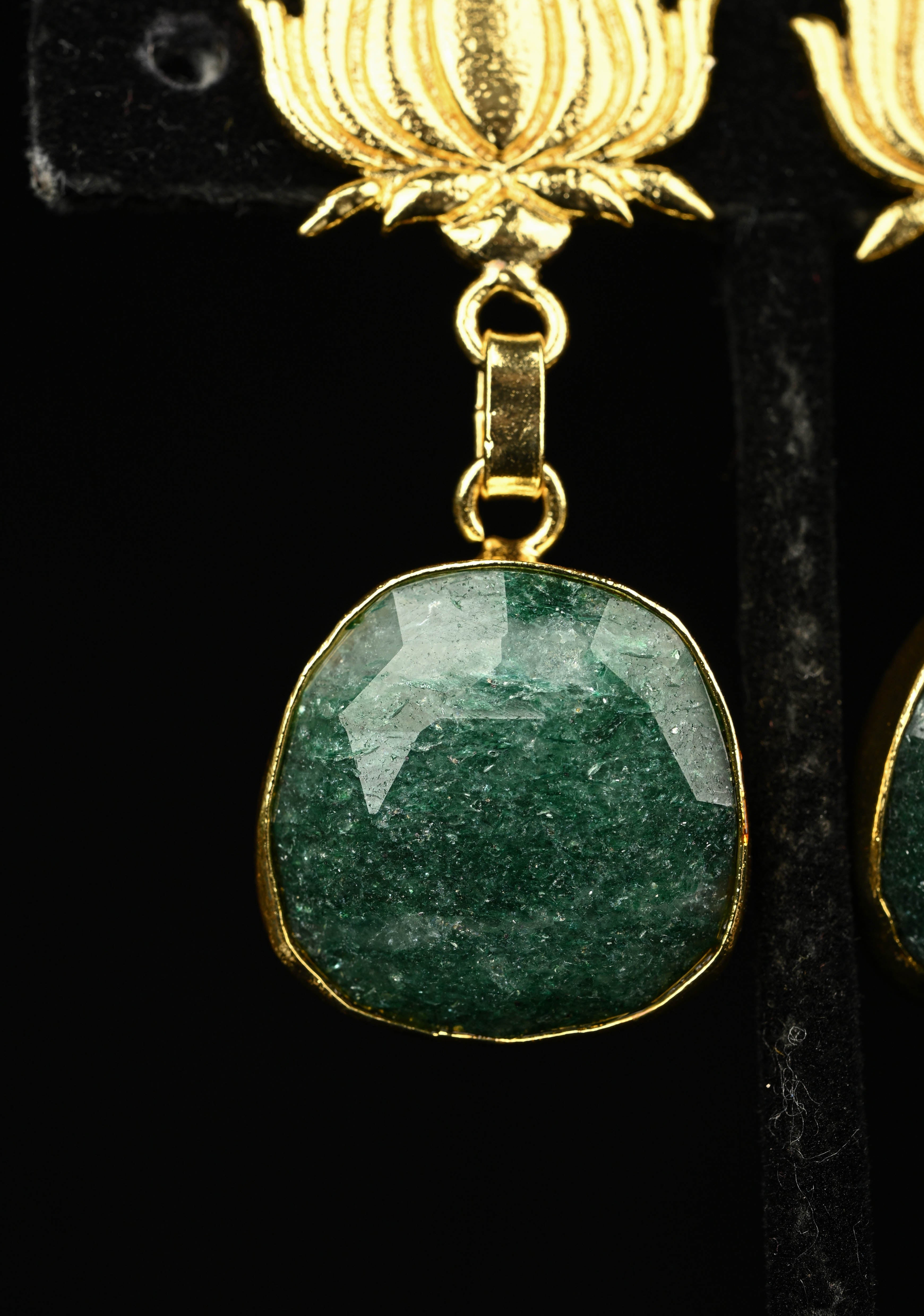 Kamala Green Stone Drop Earrings | Shobitam