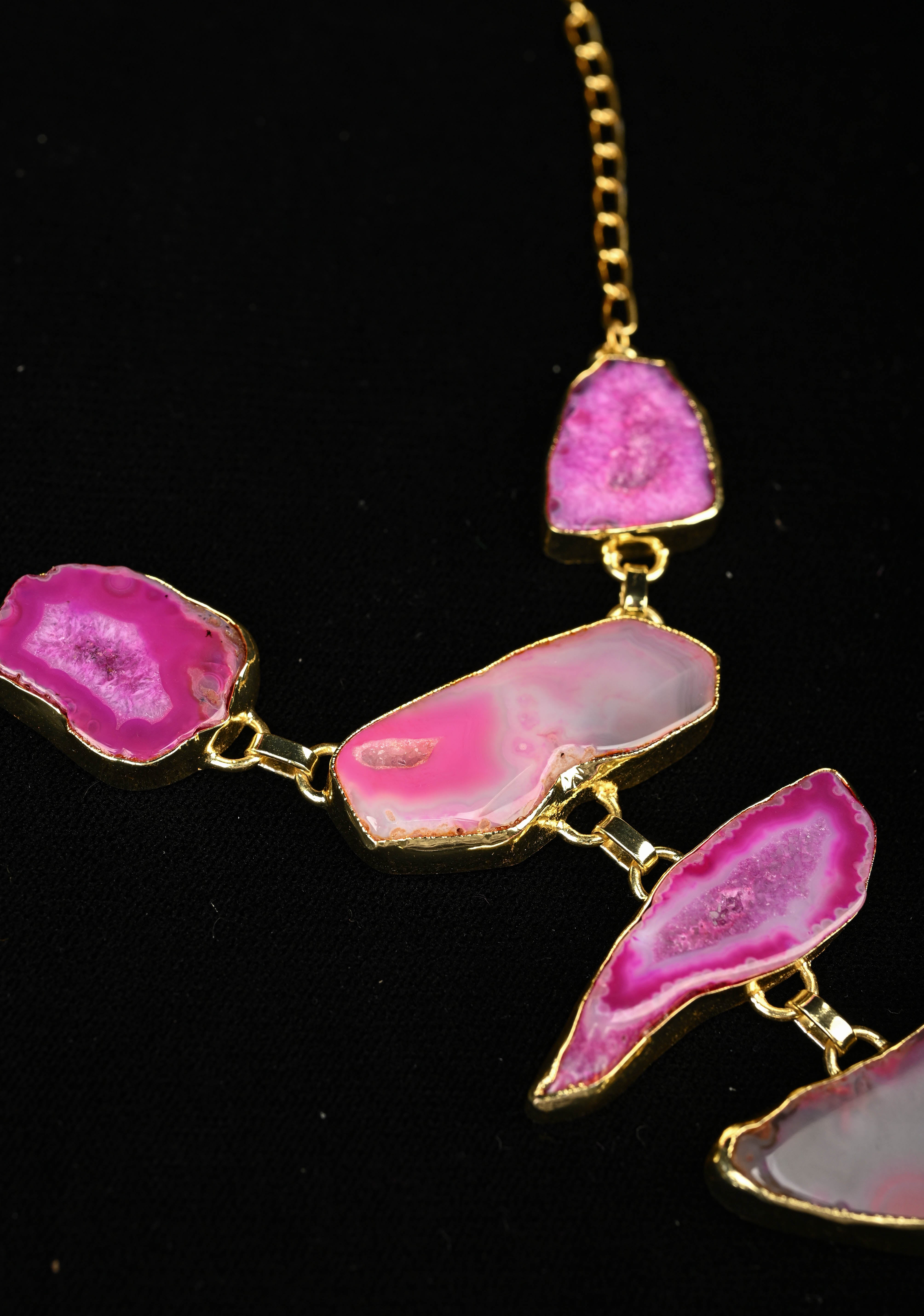 9 Tier Statement Shades of Pink Agate Stone Statement Necklace | Shobitam