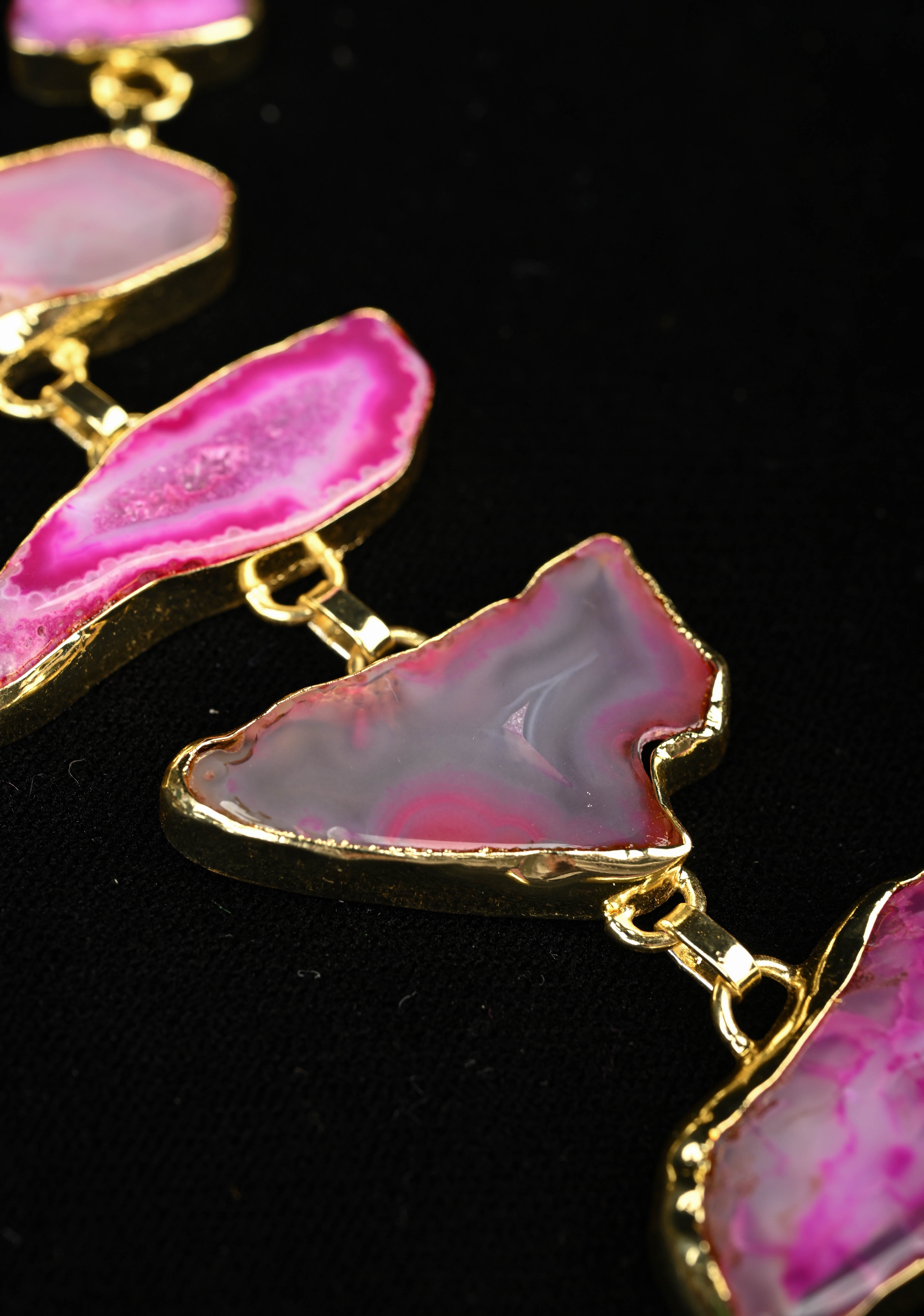 9 Tier Statement Shades of Pink Agate Stone Statement Necklace | Shobitam