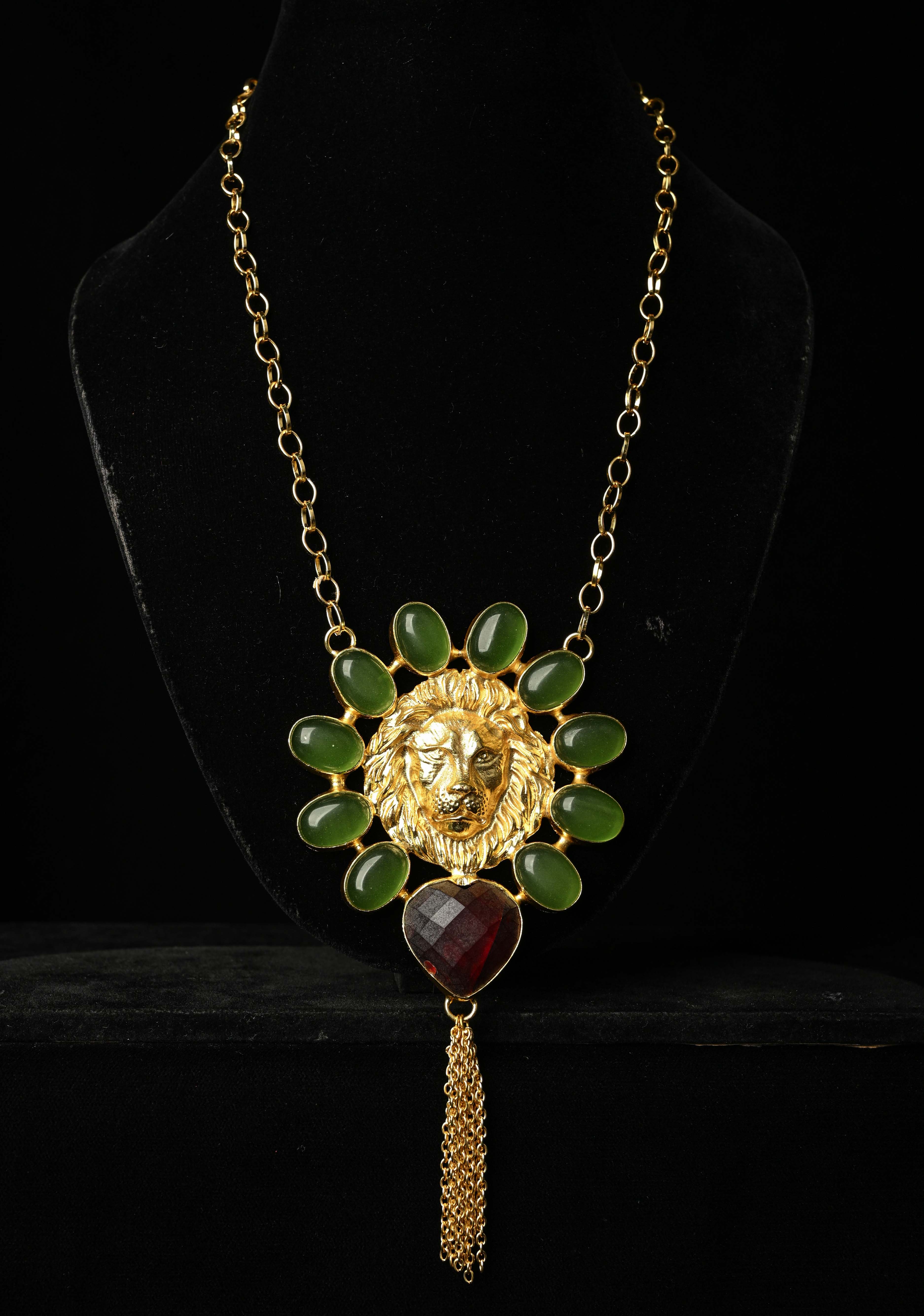 Green Onyx and Purple Glass Stone Pendant | Shobitam