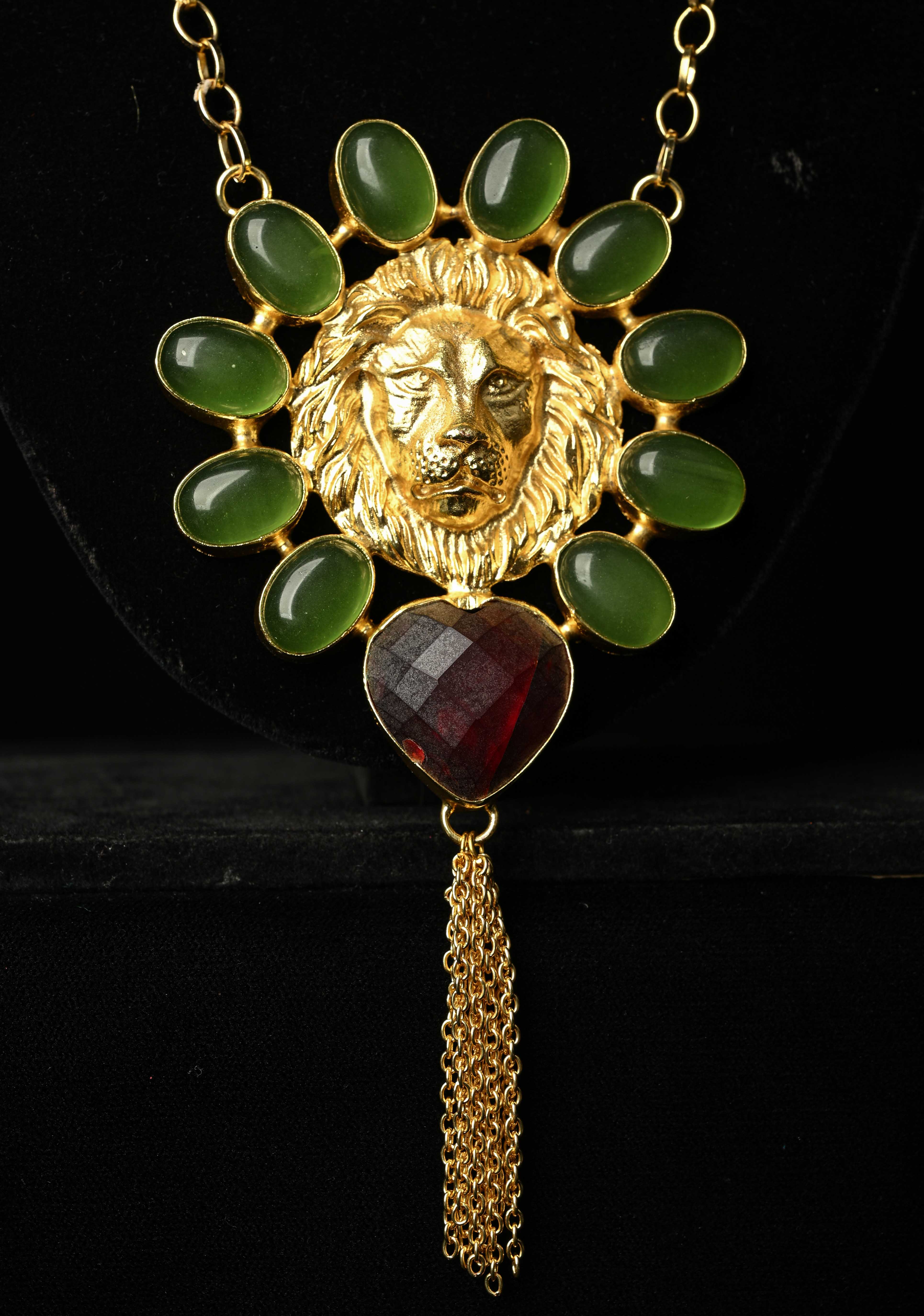 Green Onyx and Purple Glass Stone Pendant | Shobitam