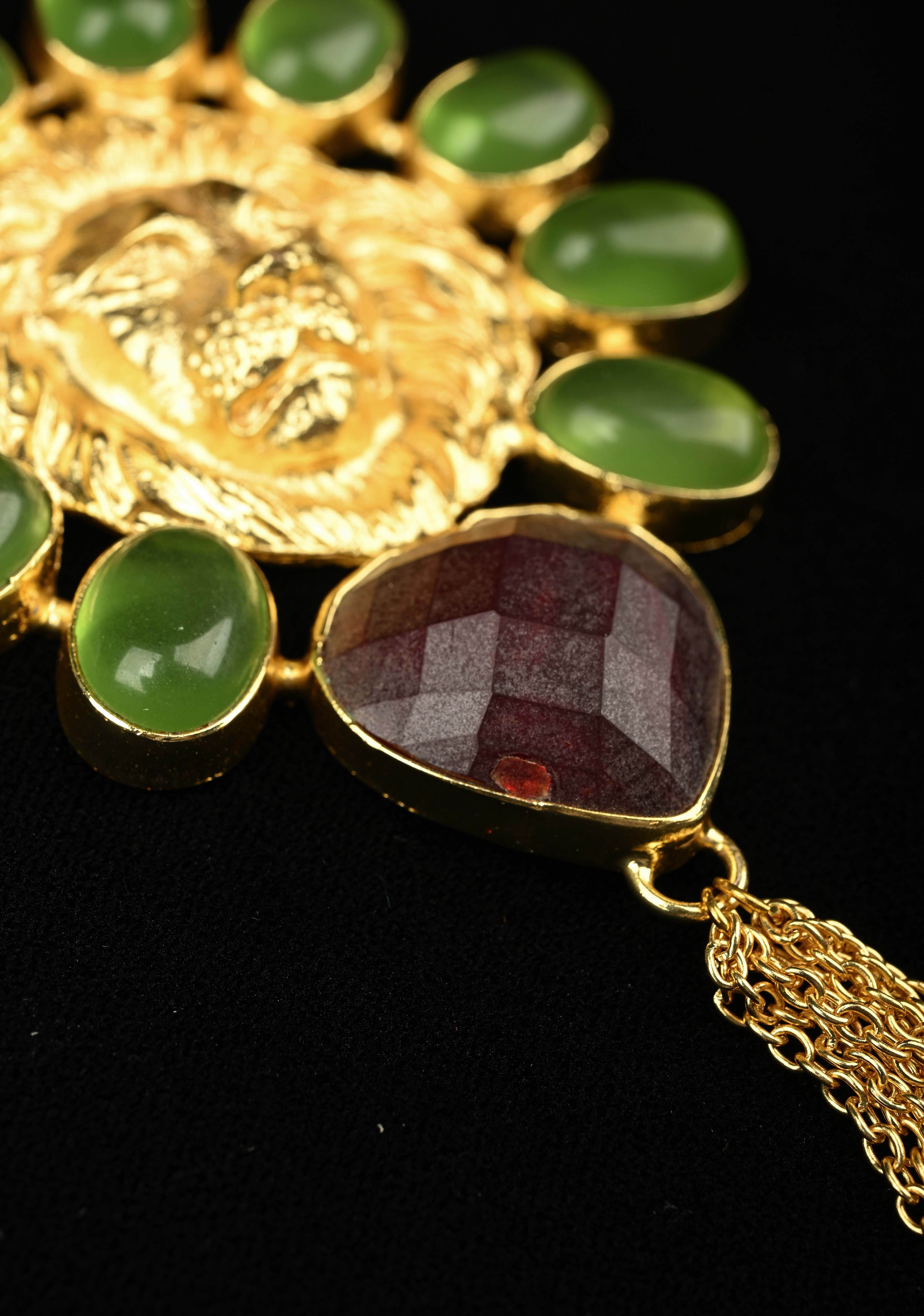 Green Onyx and Purple Glass Stone Pendant | Shobitam