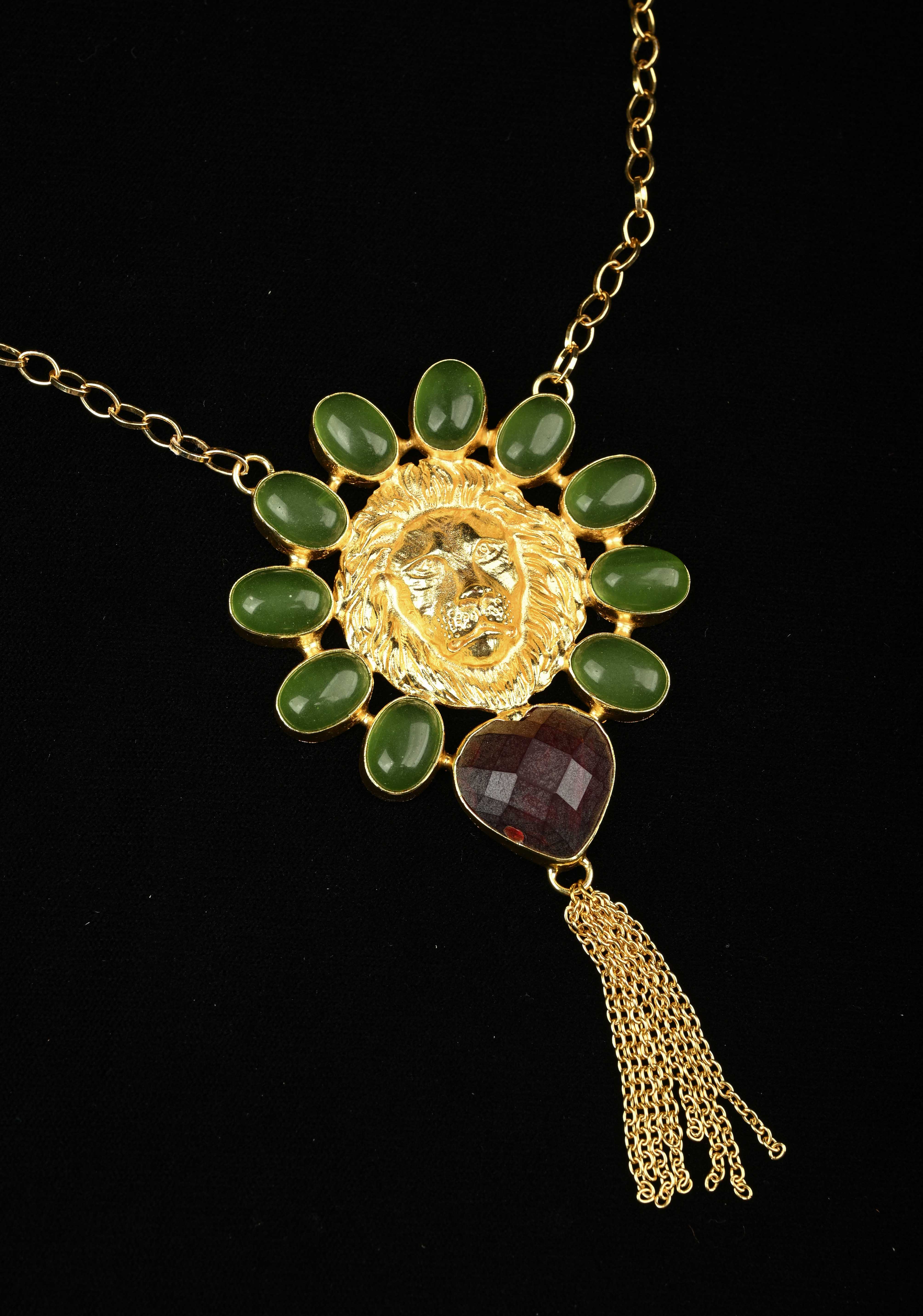 Green Onyx and Purple Glass Stone Pendant | Shobitam
