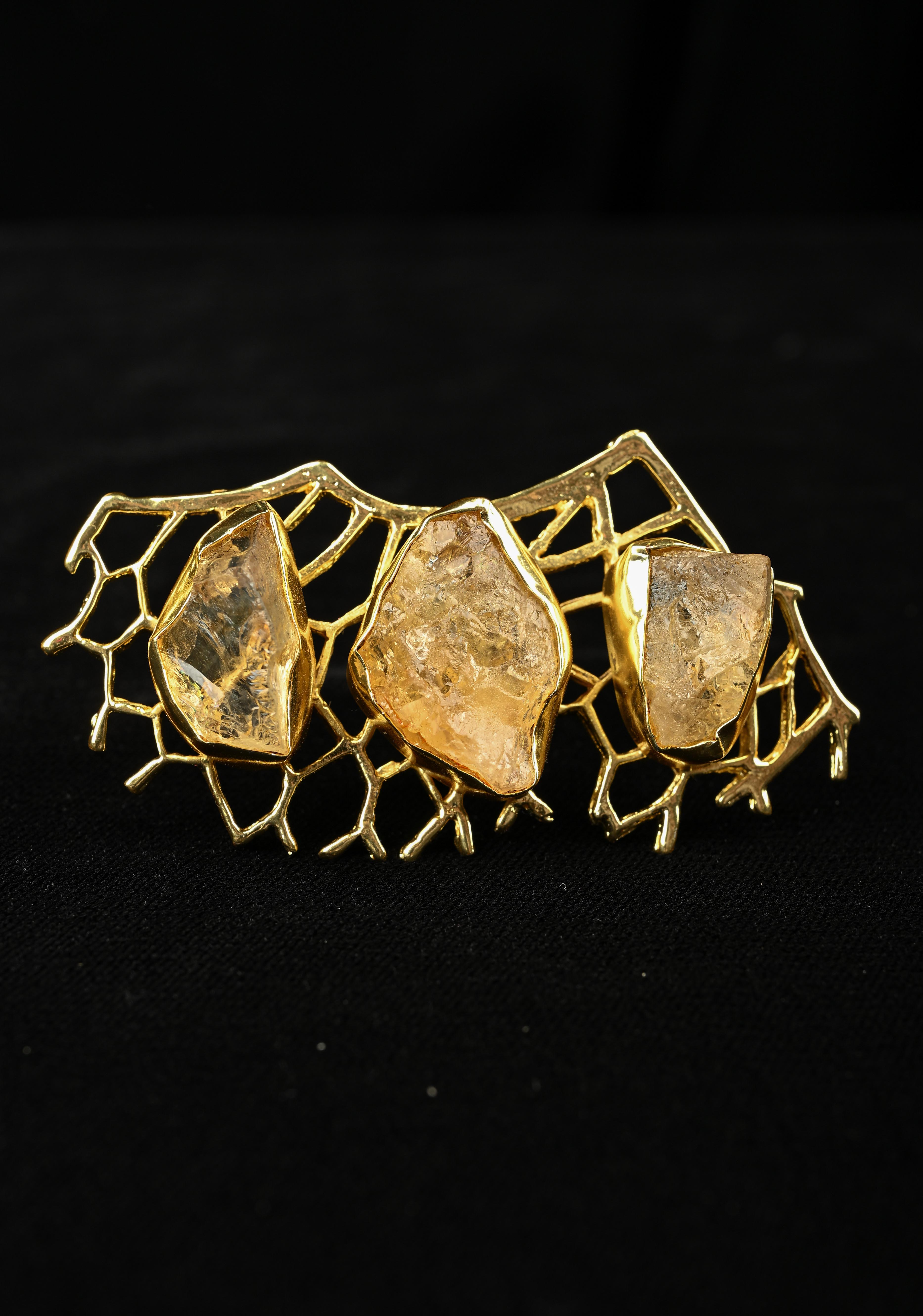 Raw Citrine Cluster Stone Web Cocktail Adjustable Ring | Shobitam