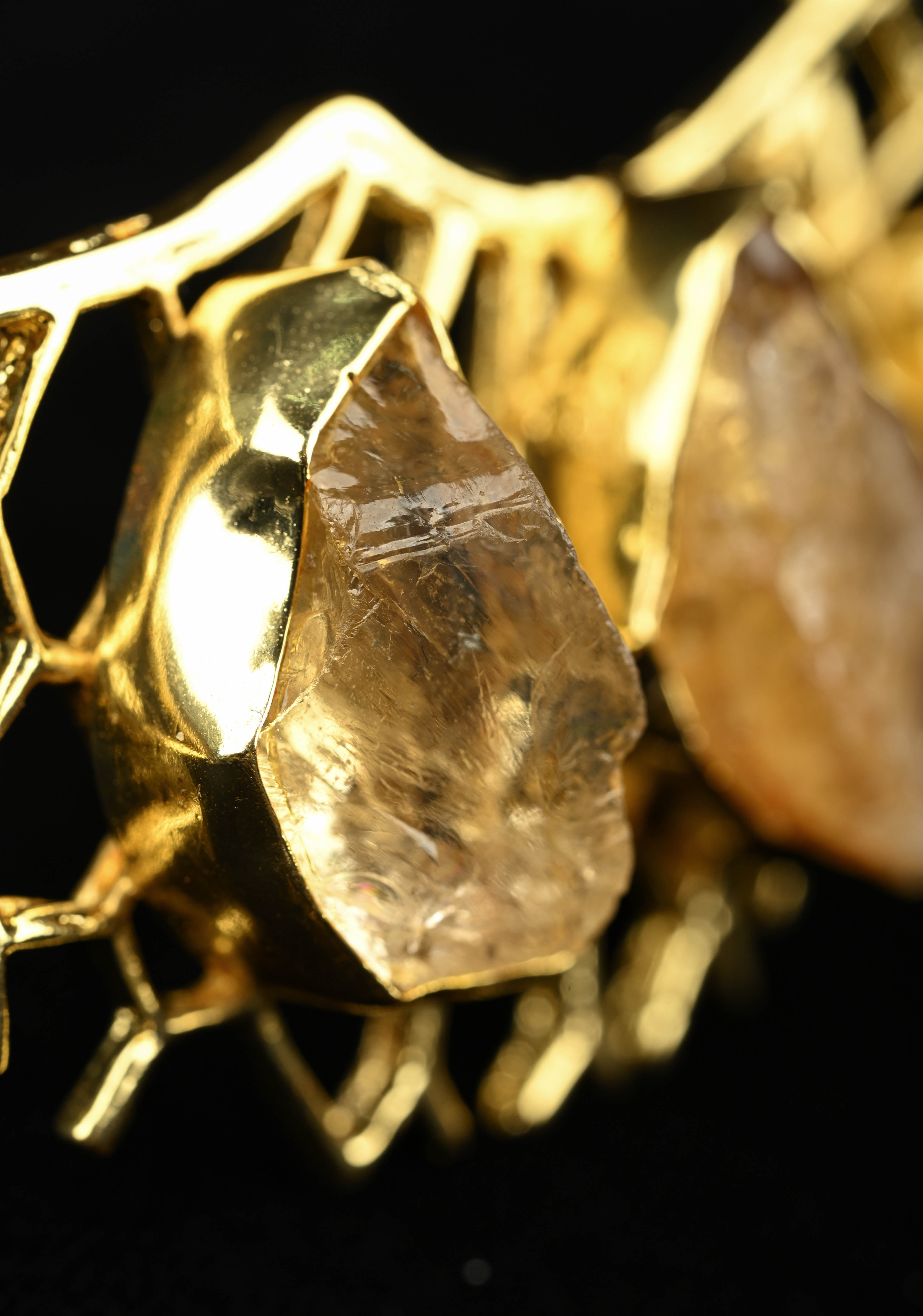 Raw Citrine Cluster Stone Web Cocktail Adjustable Ring | Shobitam
