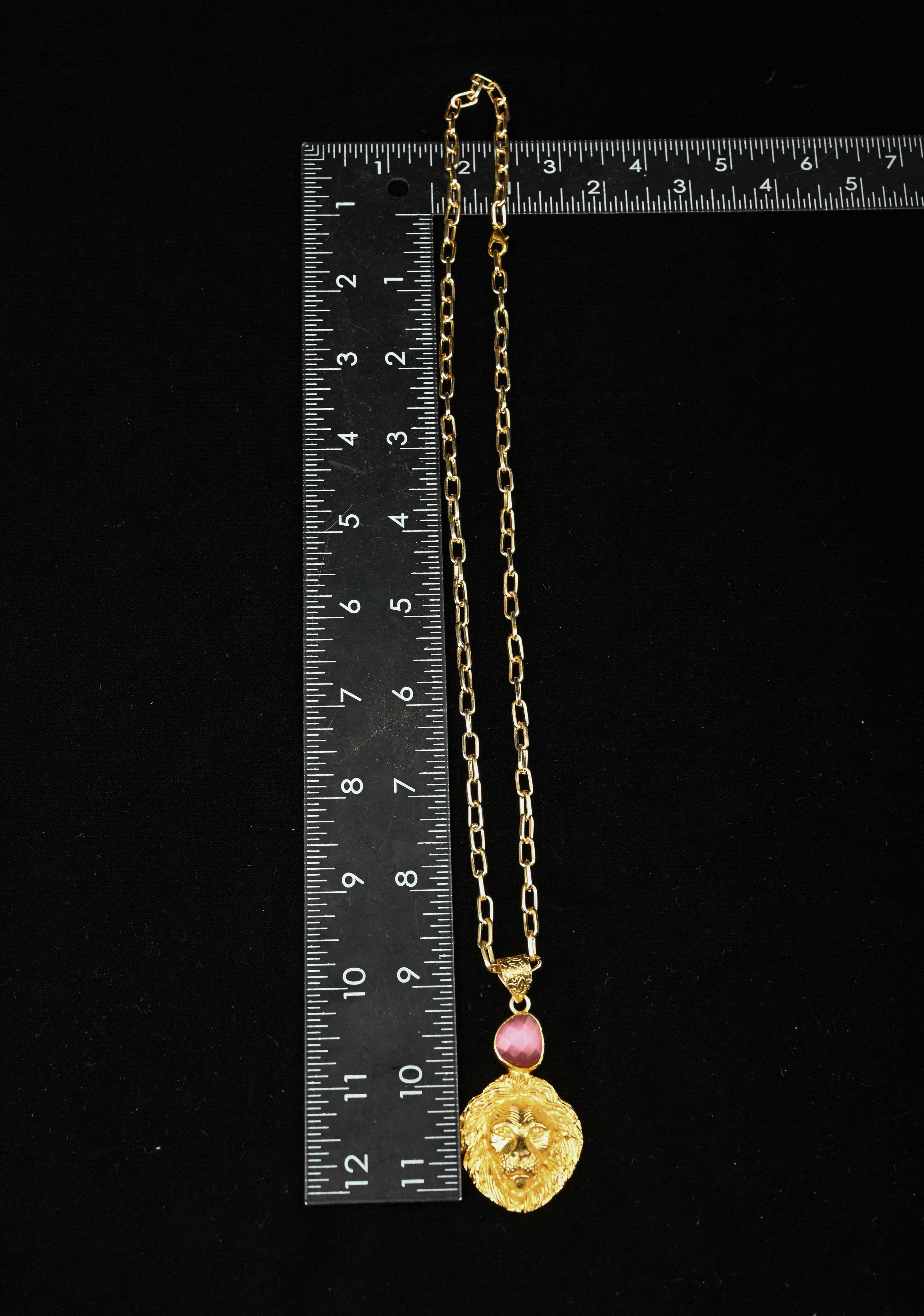 Monalisa Stone Lion Head Pendant Necklace | Shobitam
