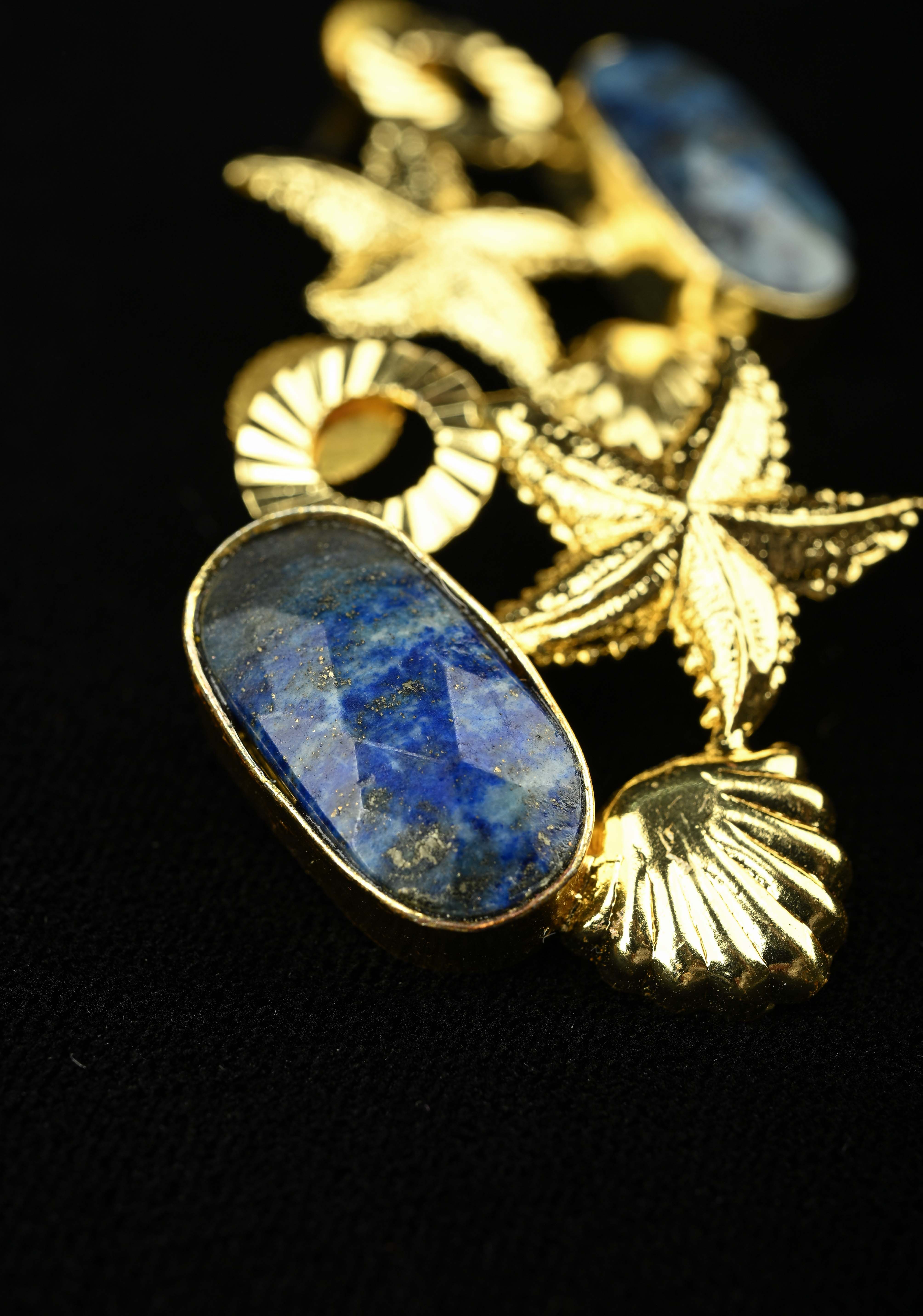Lapis and Green Zade Earring With Gold-Toned Starfish | Shobitam
