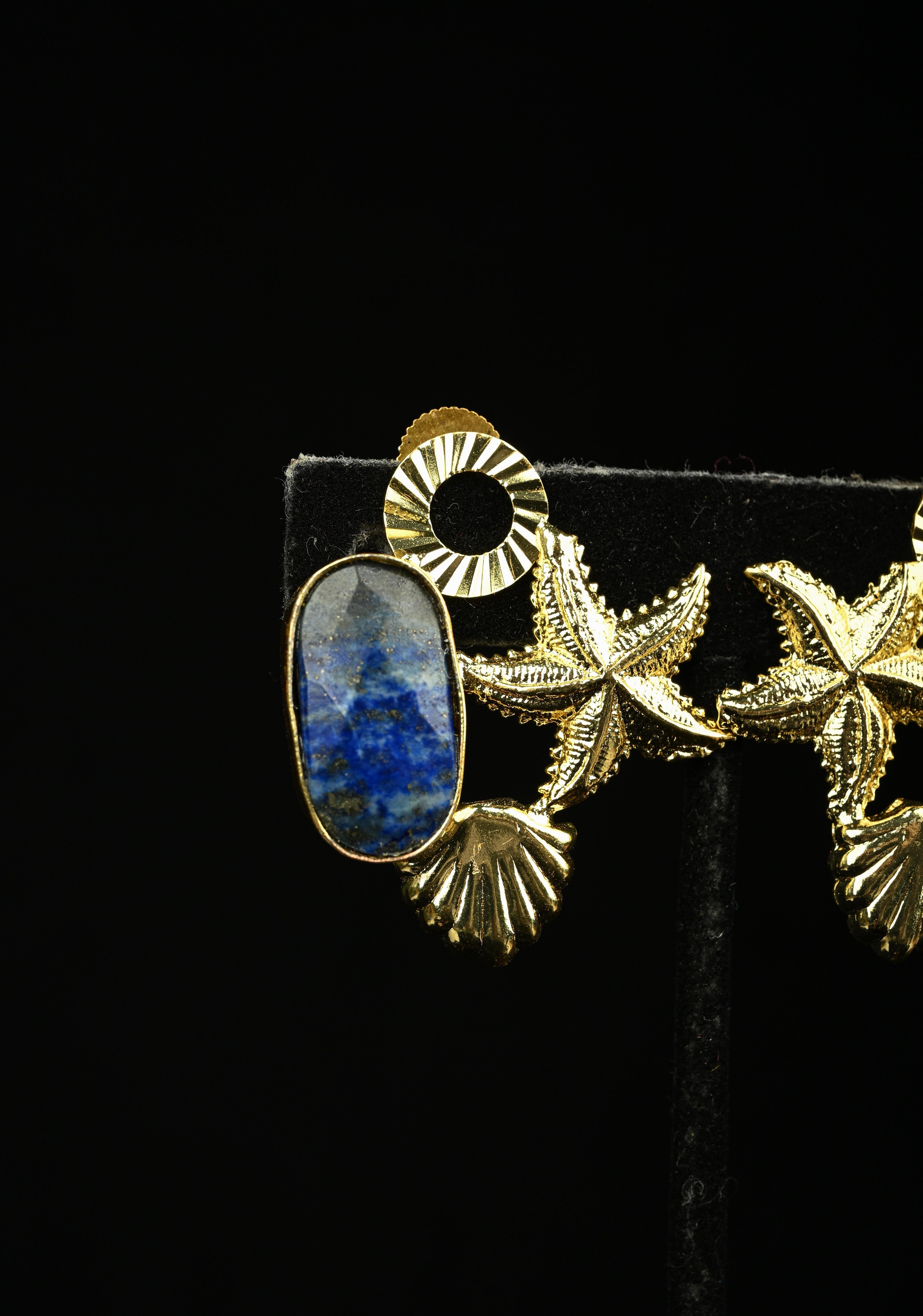 Lapis and Green Zade Earring With Gold-Toned Starfish | Shobitam
