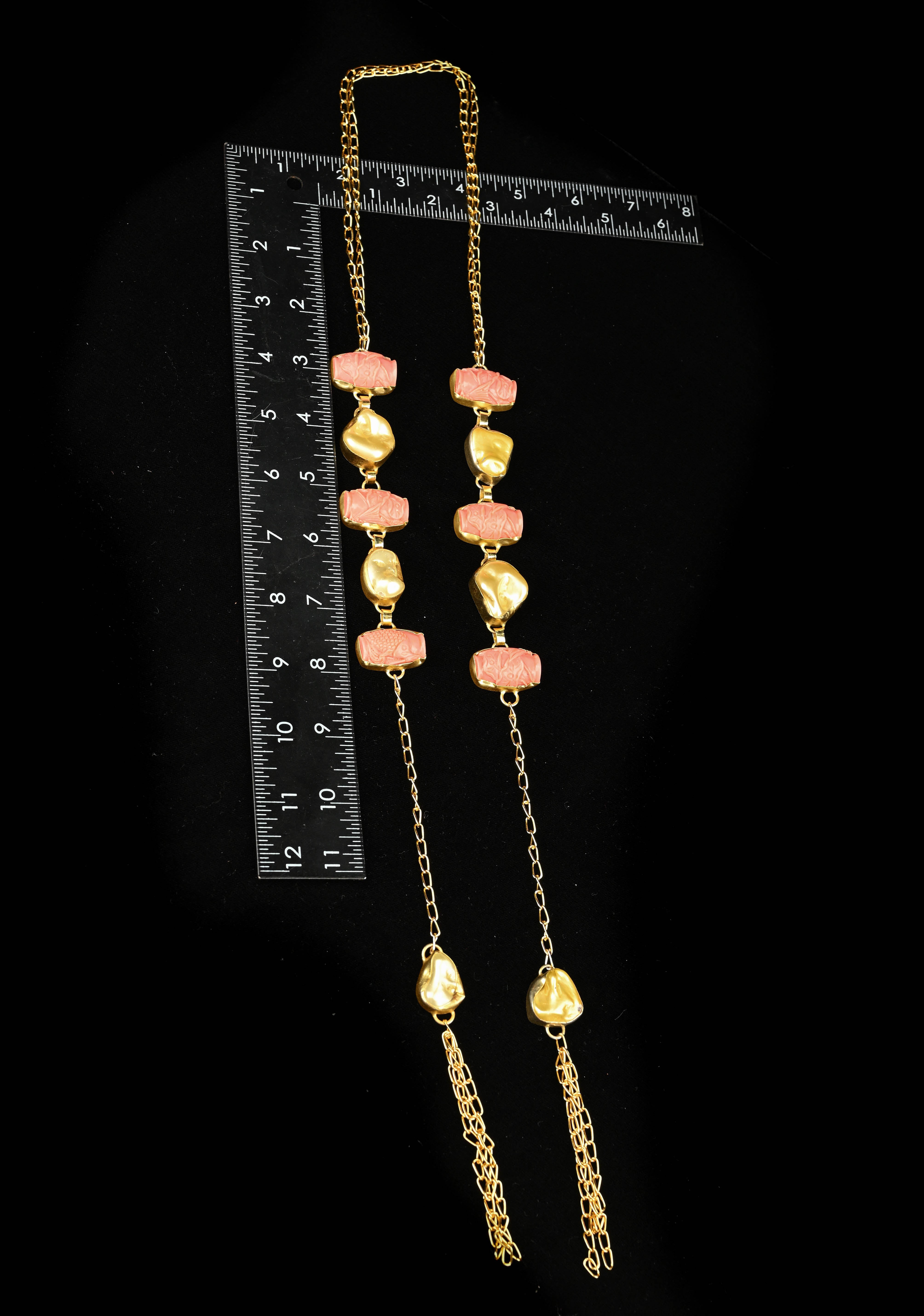 Yellow Pearl Tie Necklace with Carved Embellishments | Shobitam