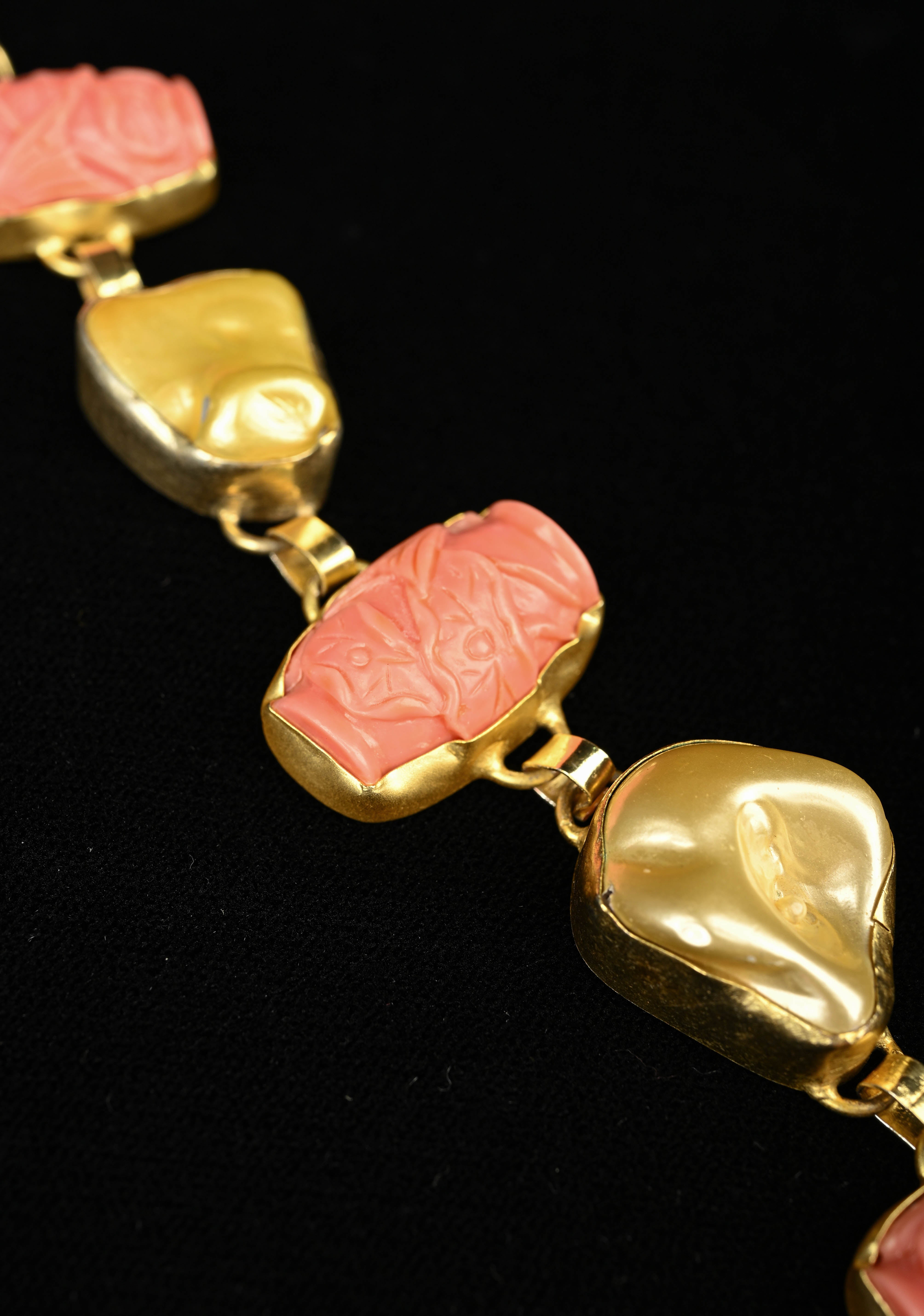 Yellow Pearl Tie Necklace with Carved Embellishments | Shobitam