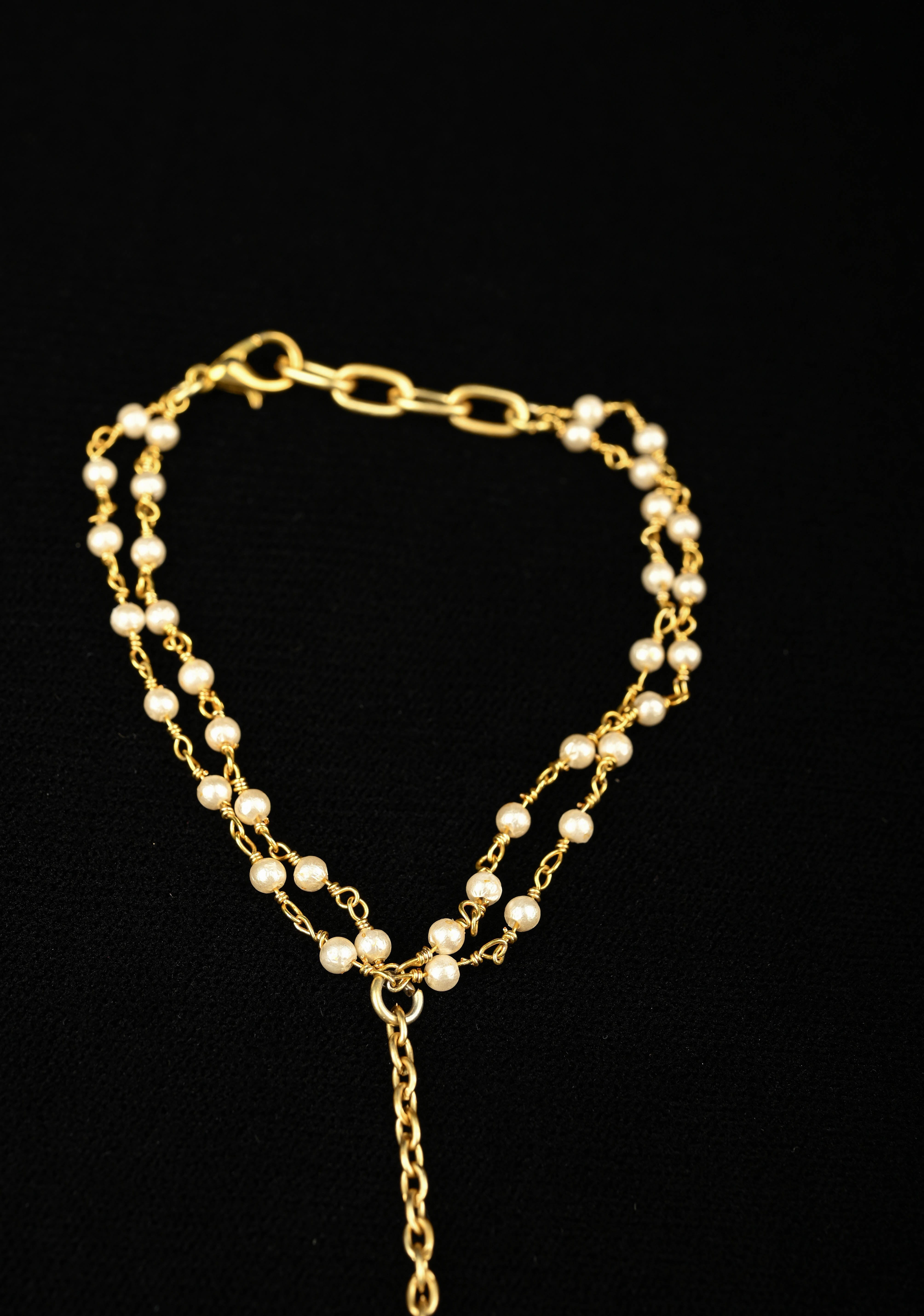 Haathphool Ring Bracelet With Pearls 2 Strand bracelet / Haathphool - 1 piece | Shobitam