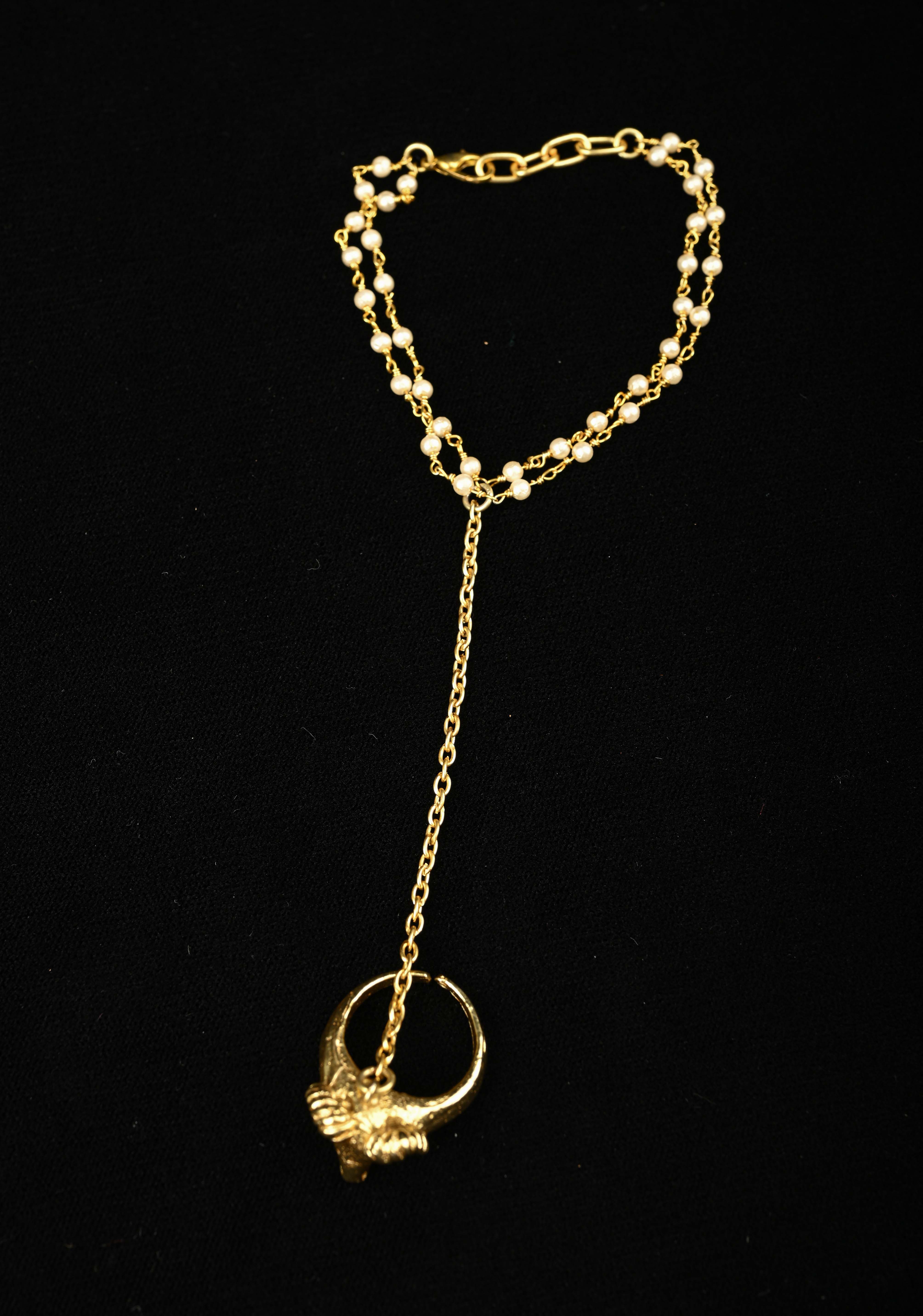 Haathphool Ring Bracelet With Pearls 2 Strand bracelet / Haathphool - 1 piece | Shobitam