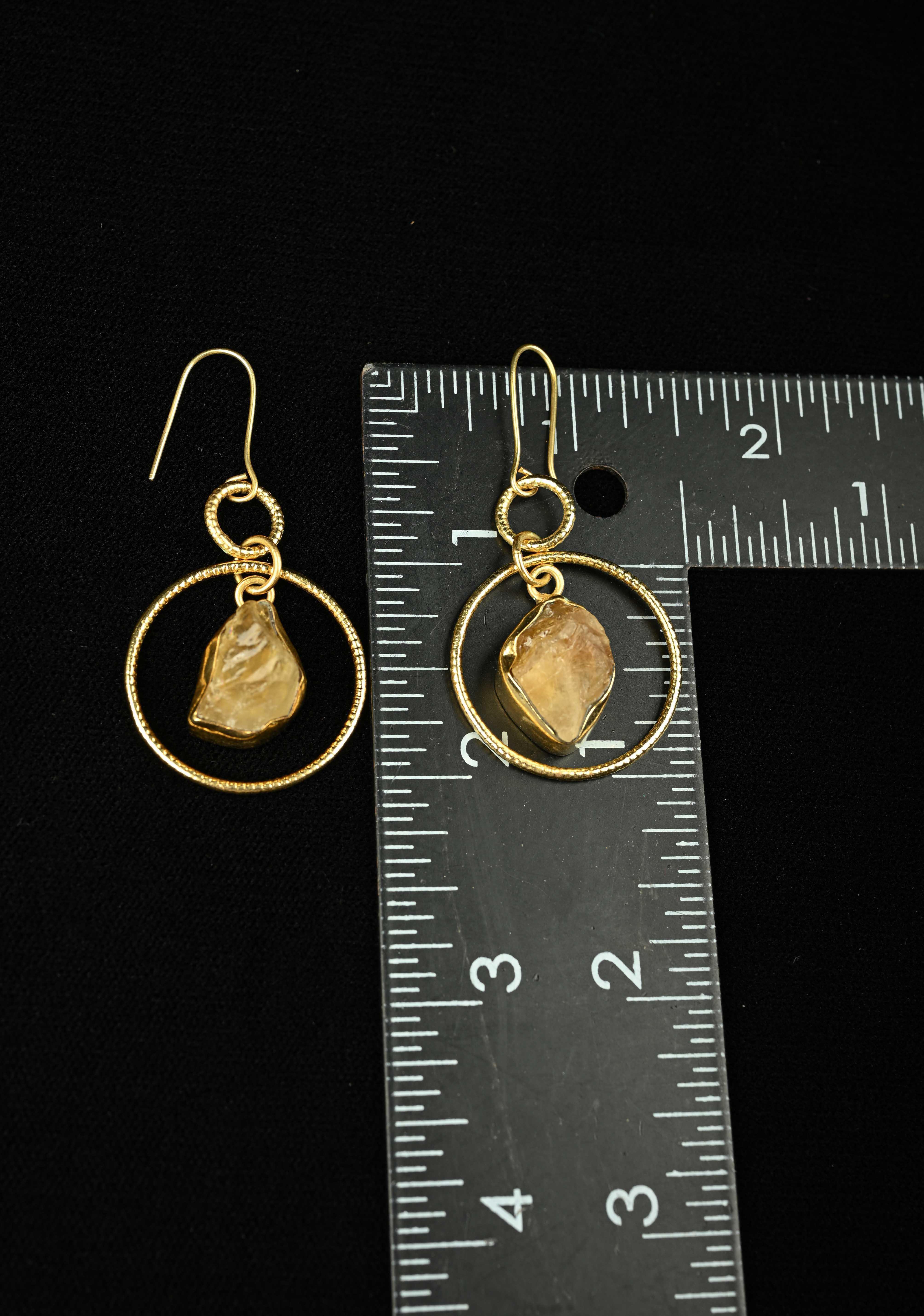 Amber Glow: Handcrafted Raw Citrine Dangle Earrings | Shobitam