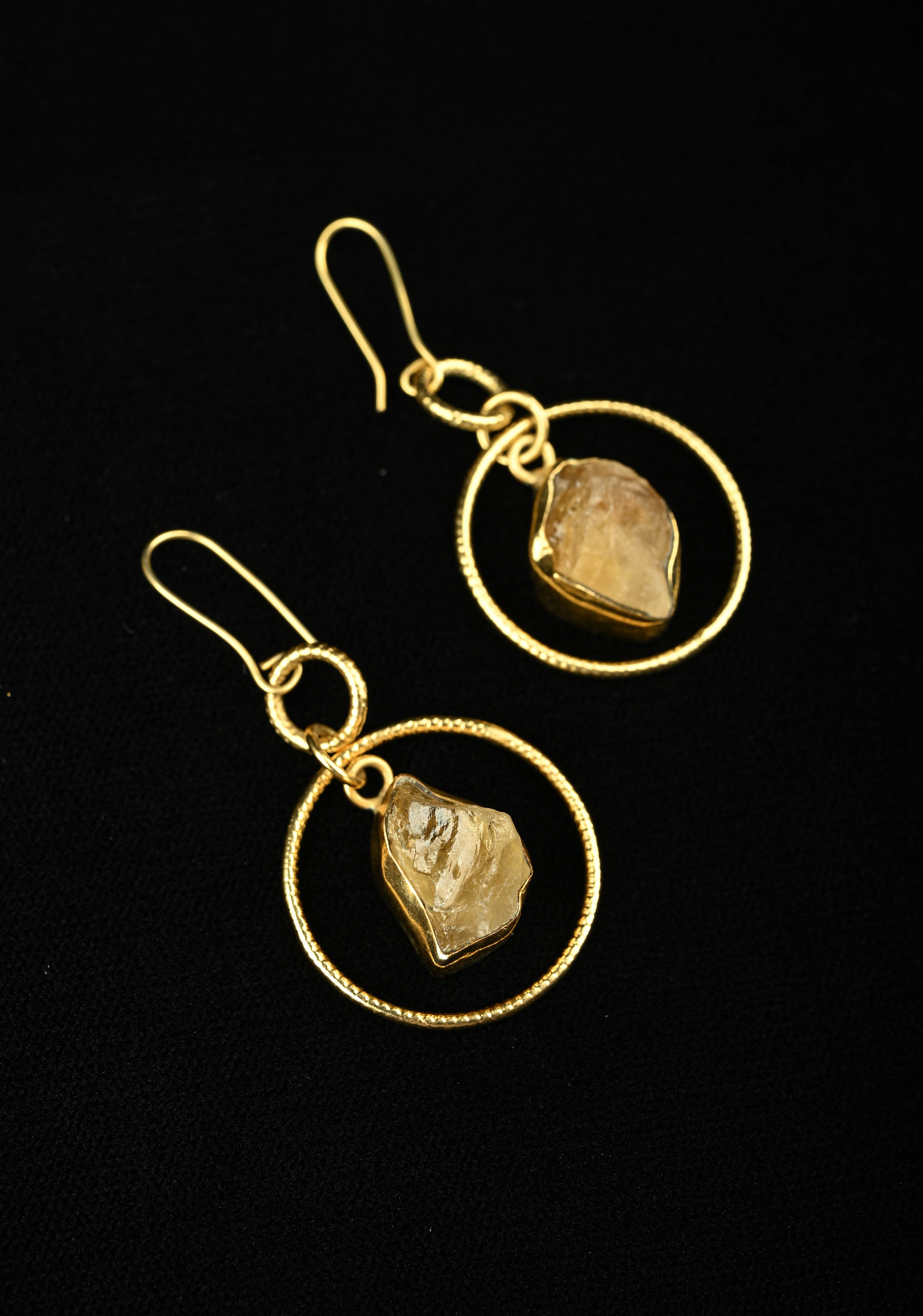 Amber Glow: Handcrafted Raw Citrine Dangle Earrings | Shobitam