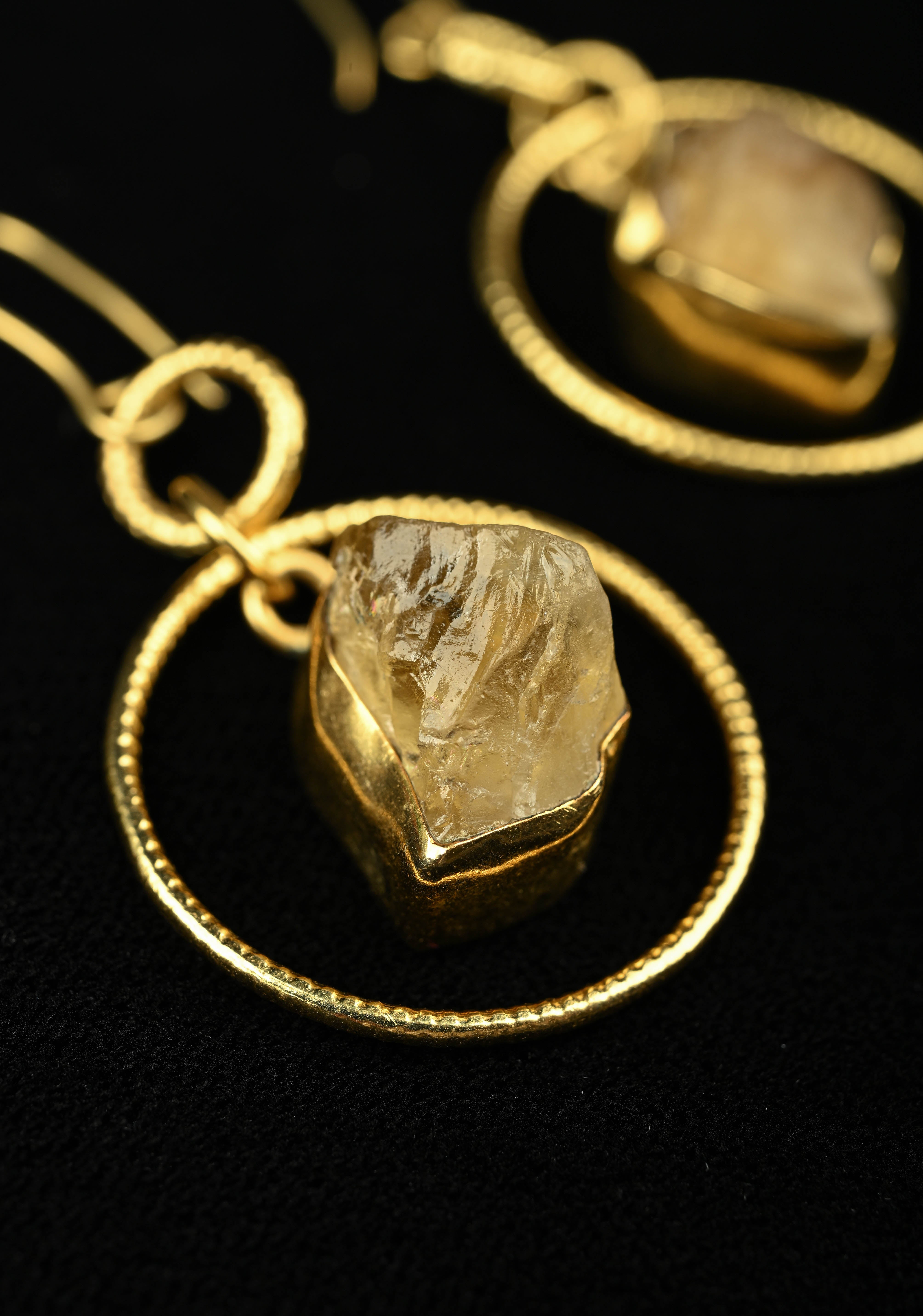 Amber Glow: Handcrafted Raw Citrine Dangle Earrings | Shobitam