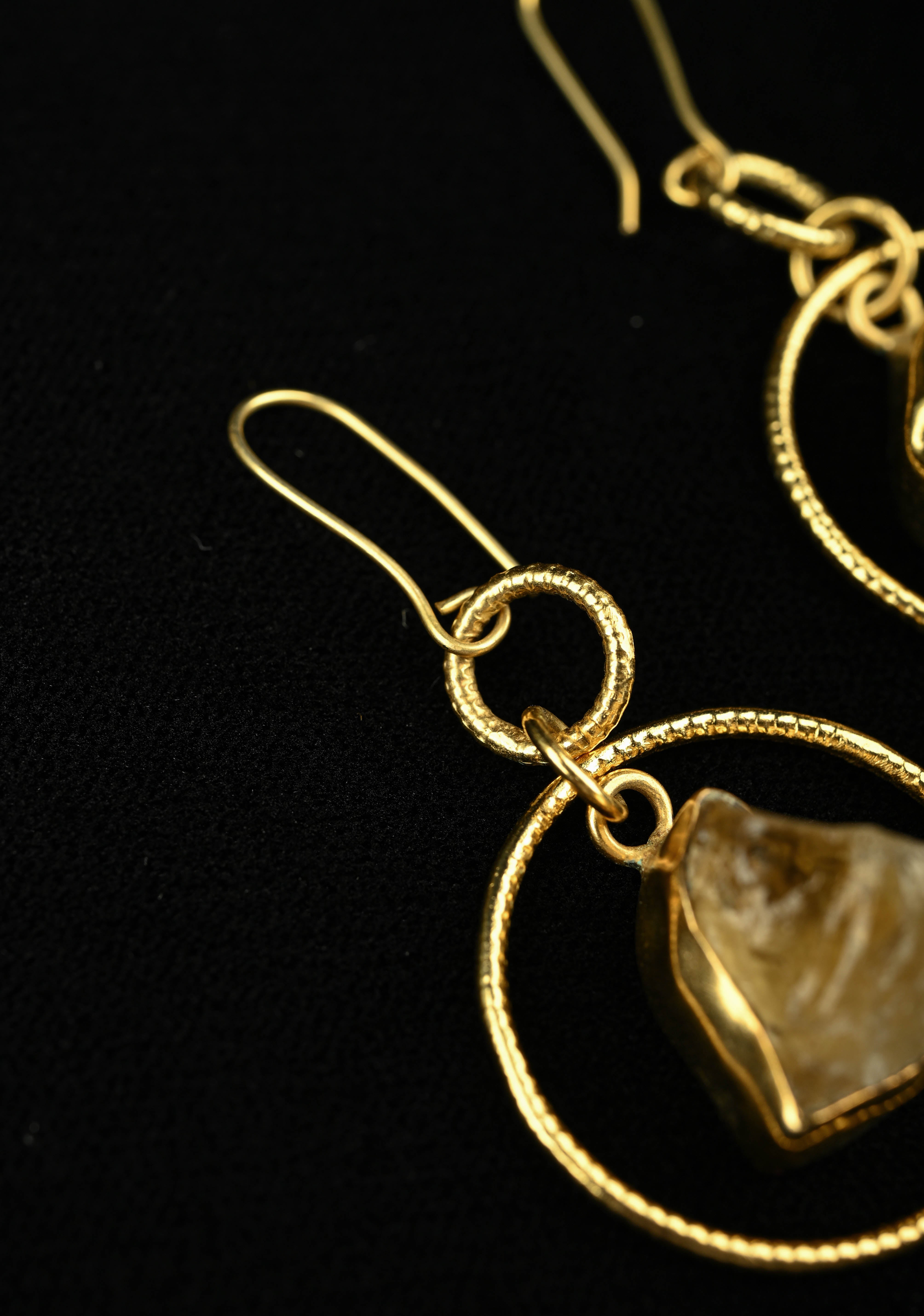 Amber Glow: Handcrafted Raw Citrine Dangle Earrings | Shobitam