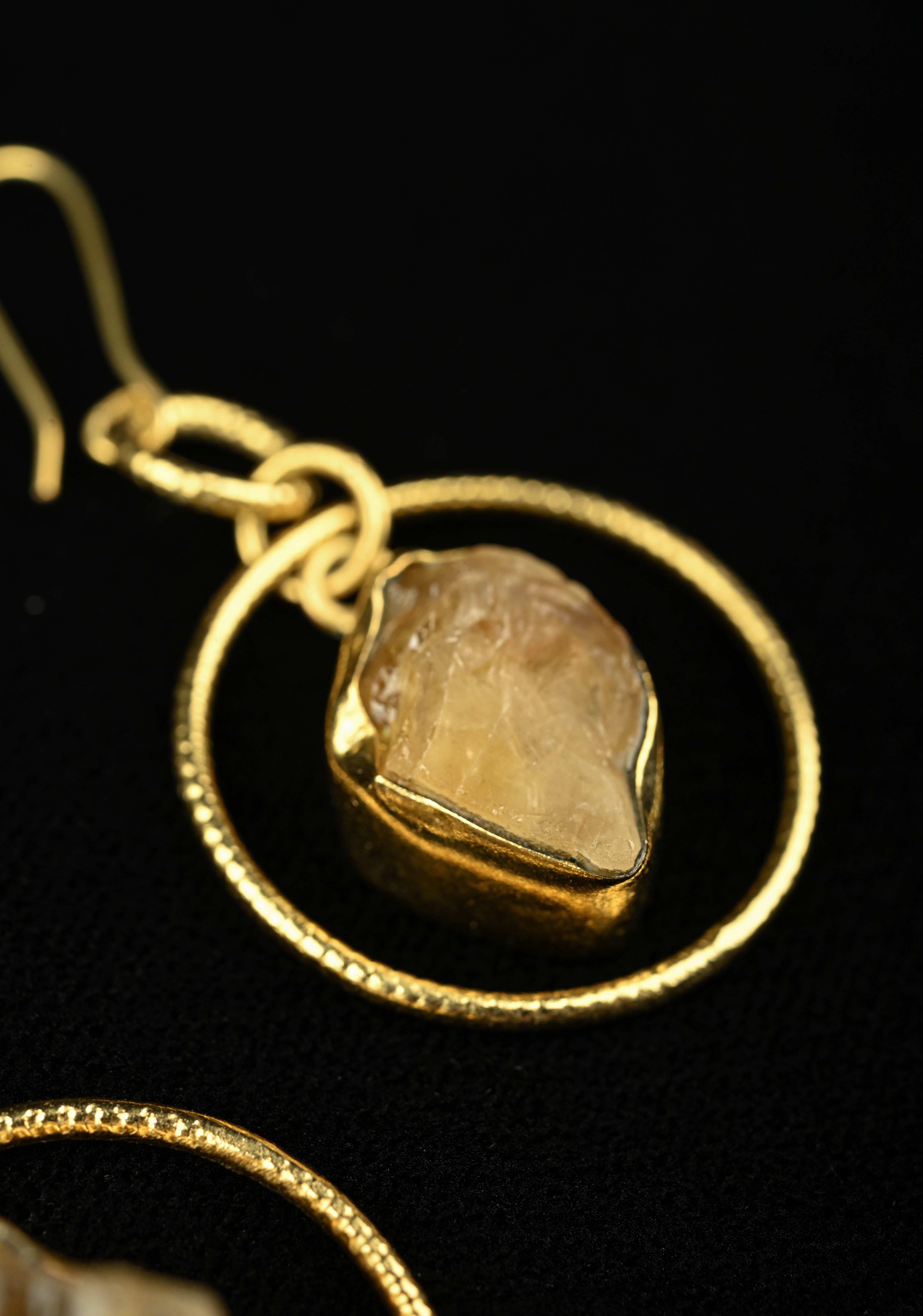 Amber Glow: Handcrafted Raw Citrine Dangle Earrings | Shobitam