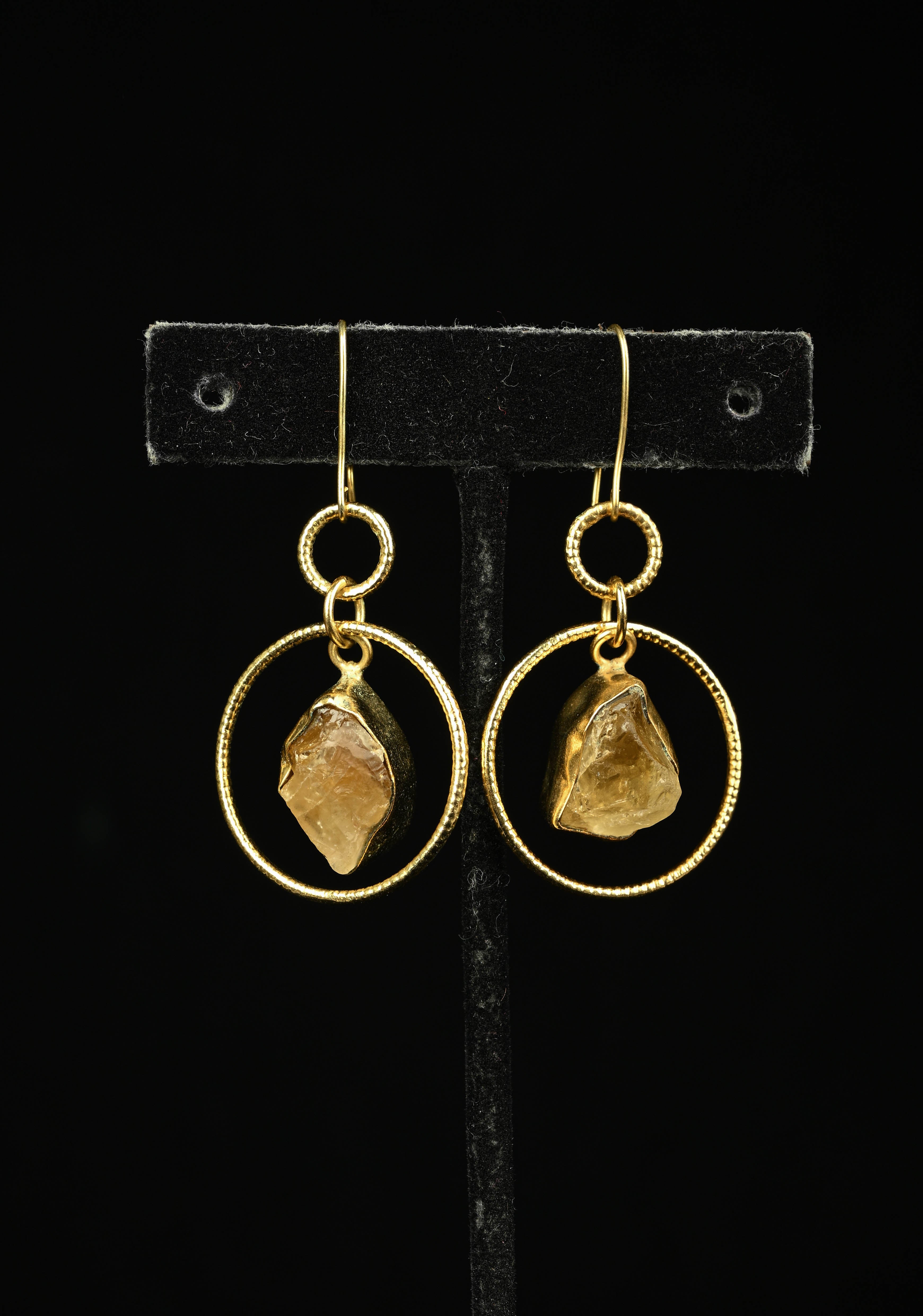 Amber Glow: Handcrafted Raw Citrine Dangle Earrings | Shobitam