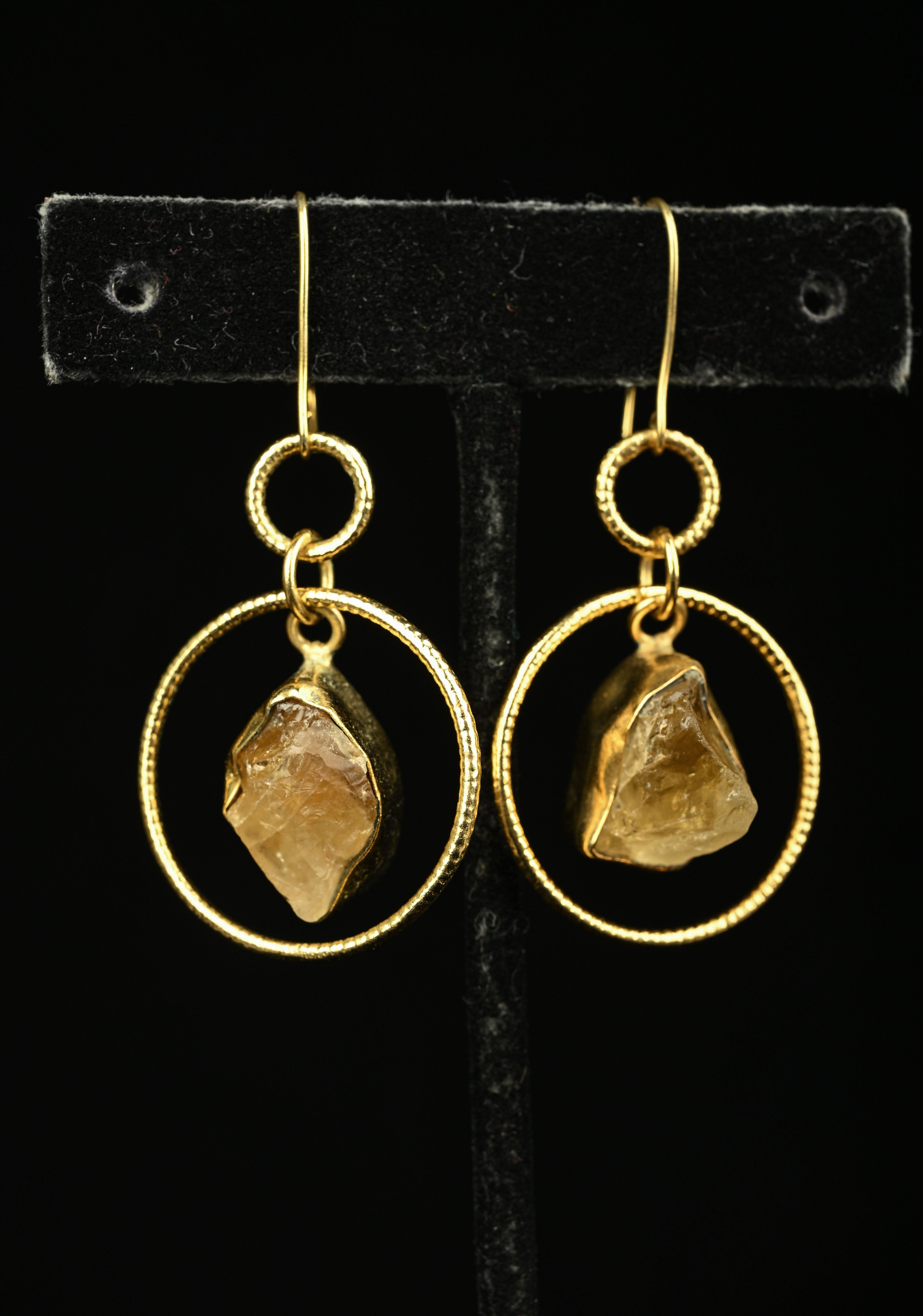 Amber Glow: Handcrafted Raw Citrine Dangle Earrings | Shobitam