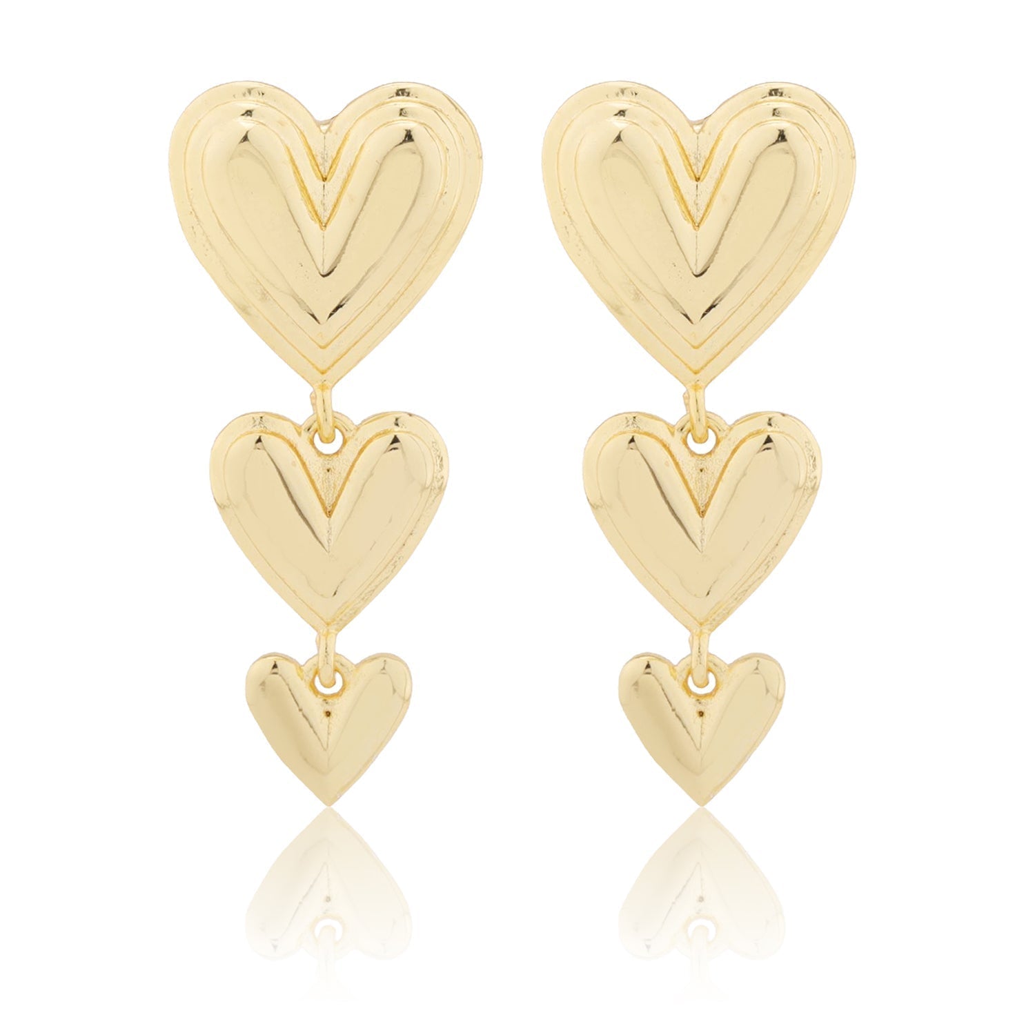 Valentine’s Day Triple Heartfall Gold Dangler Earrings | SHOBITAM