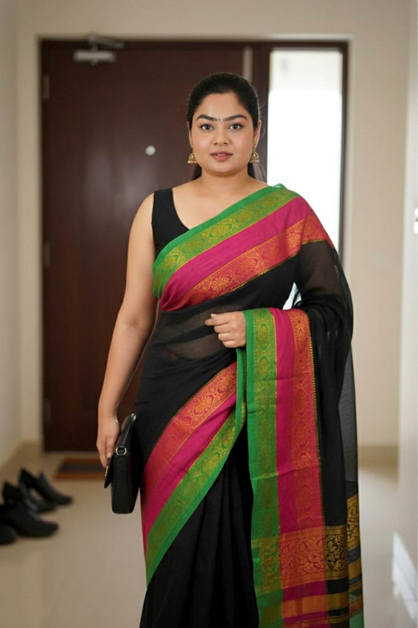 Mul Mul Cotton With Contrast Border Pure Handloom Work Ready To Wear Saree