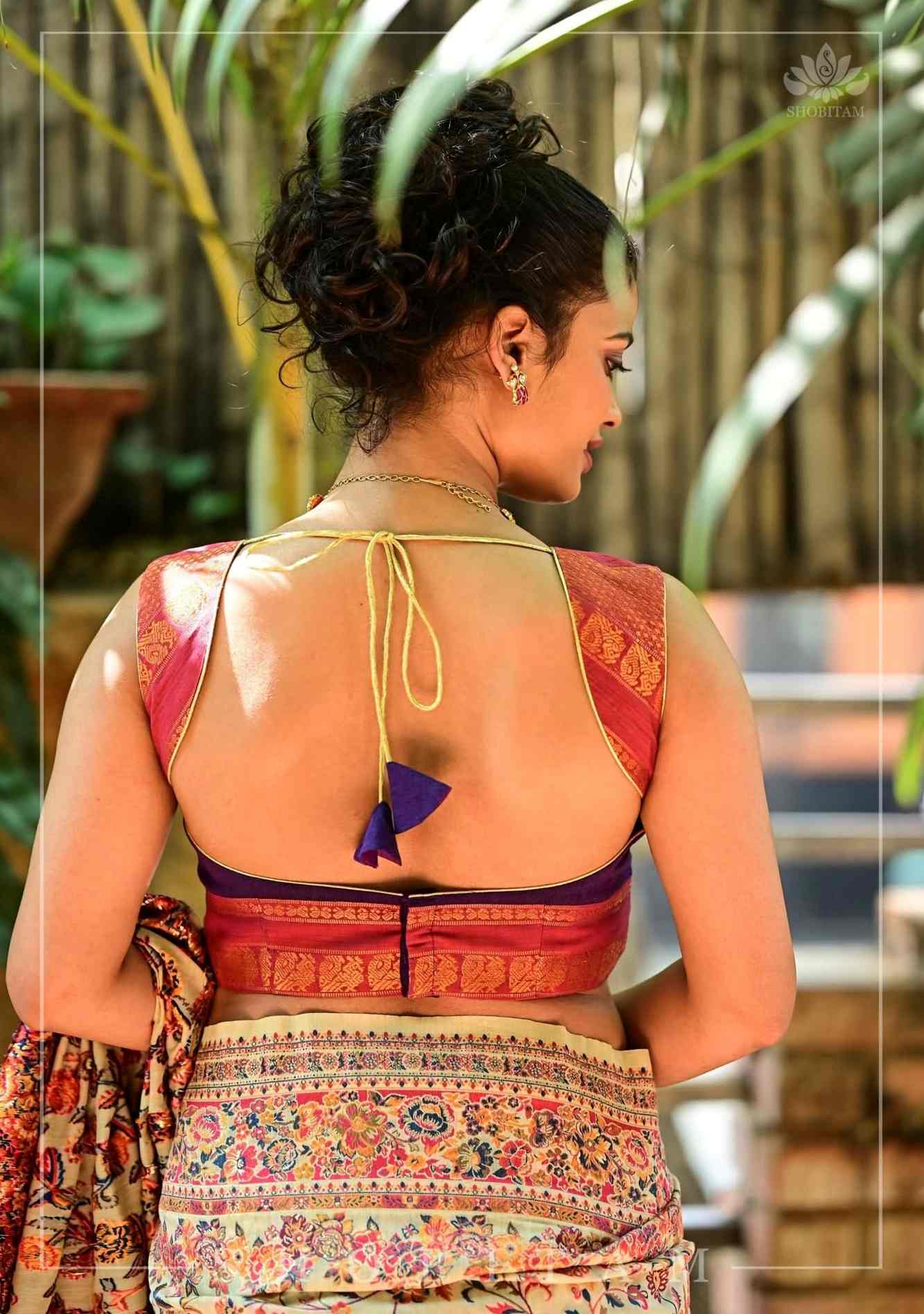 Deep Violet Shoulder band blouse in Narayanpet Cotton