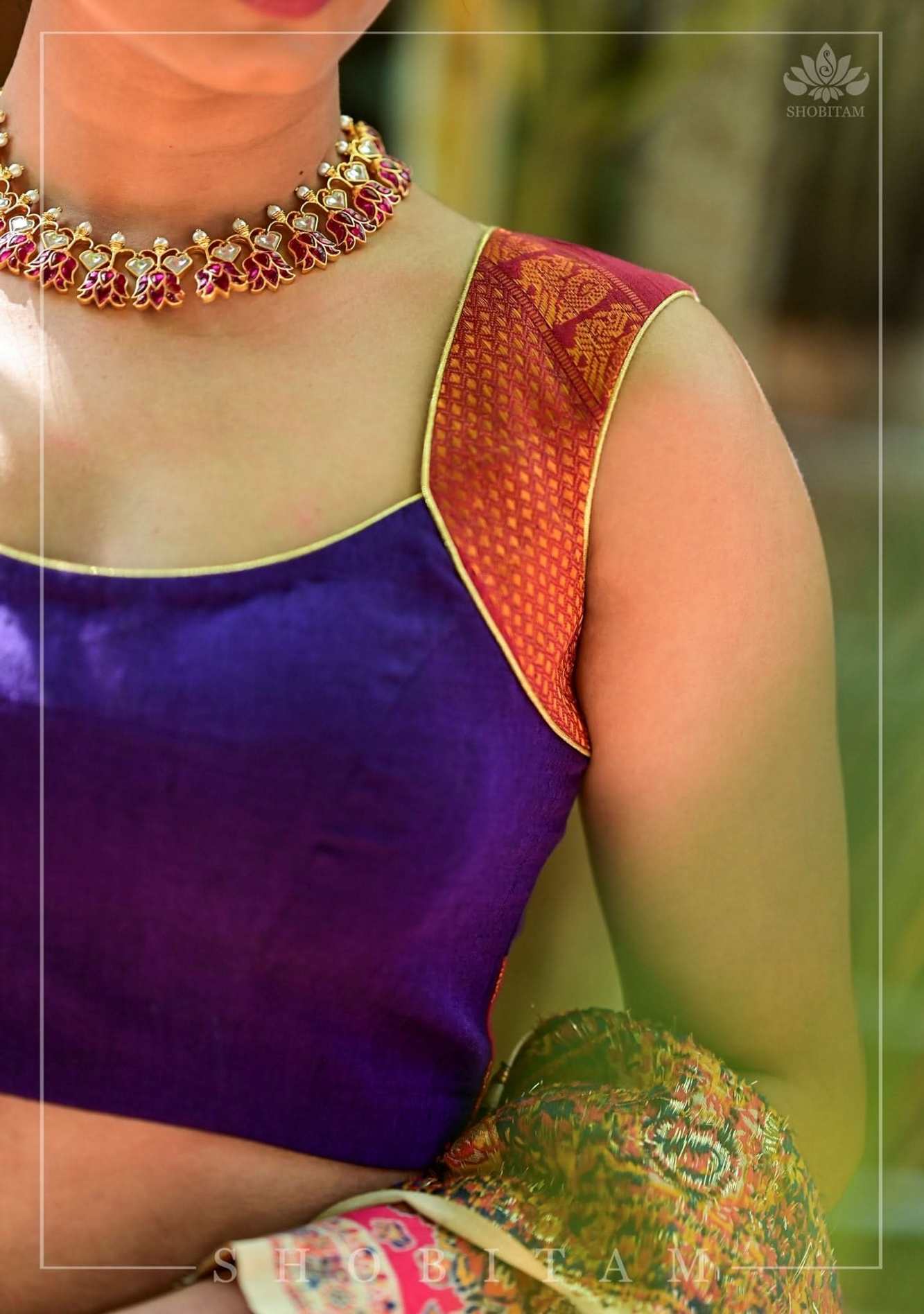 Deep Violet Shoulder band blouse in Narayanpet Cotton