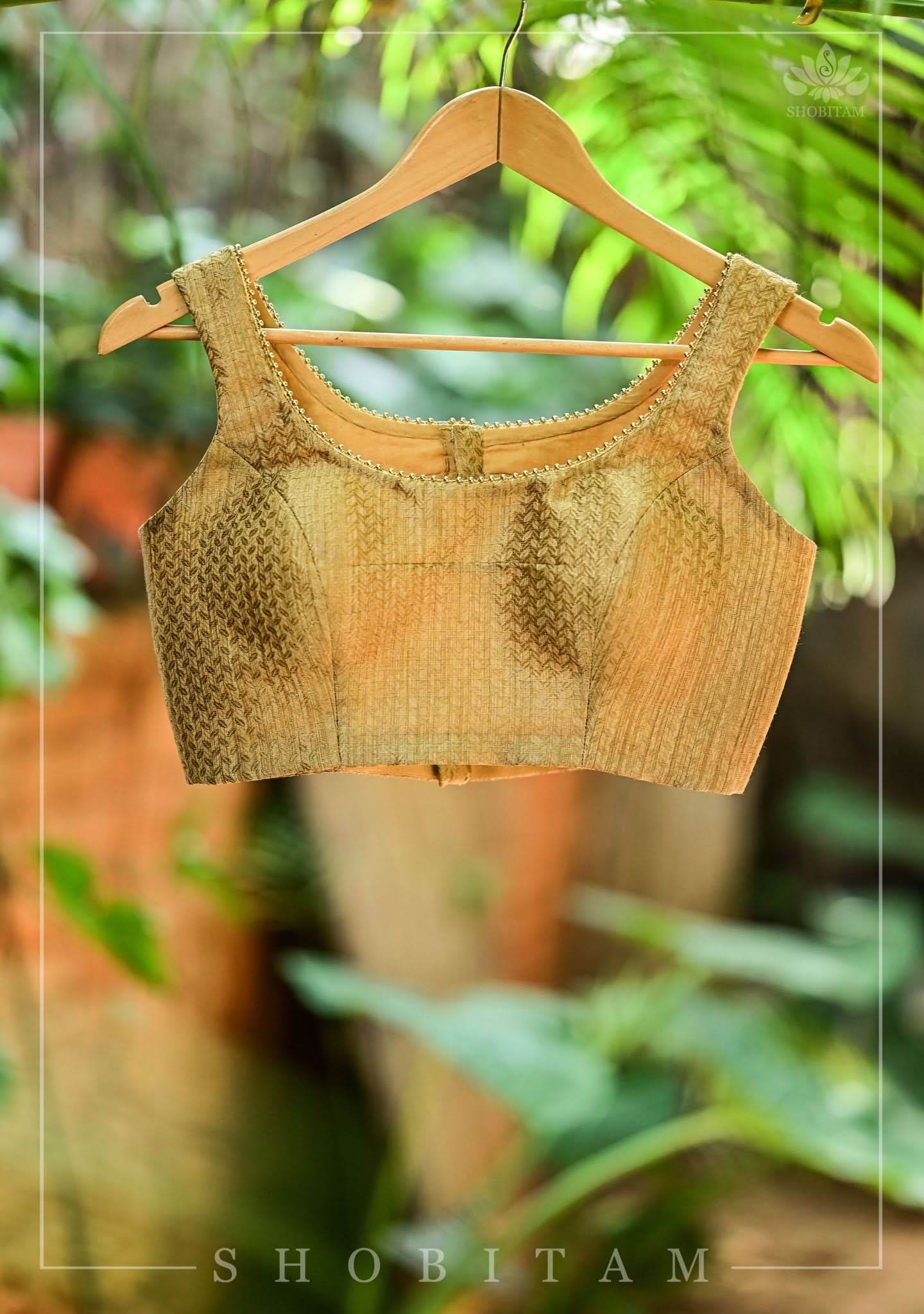 Gold Brocade Cutout back blouse | Shobitam