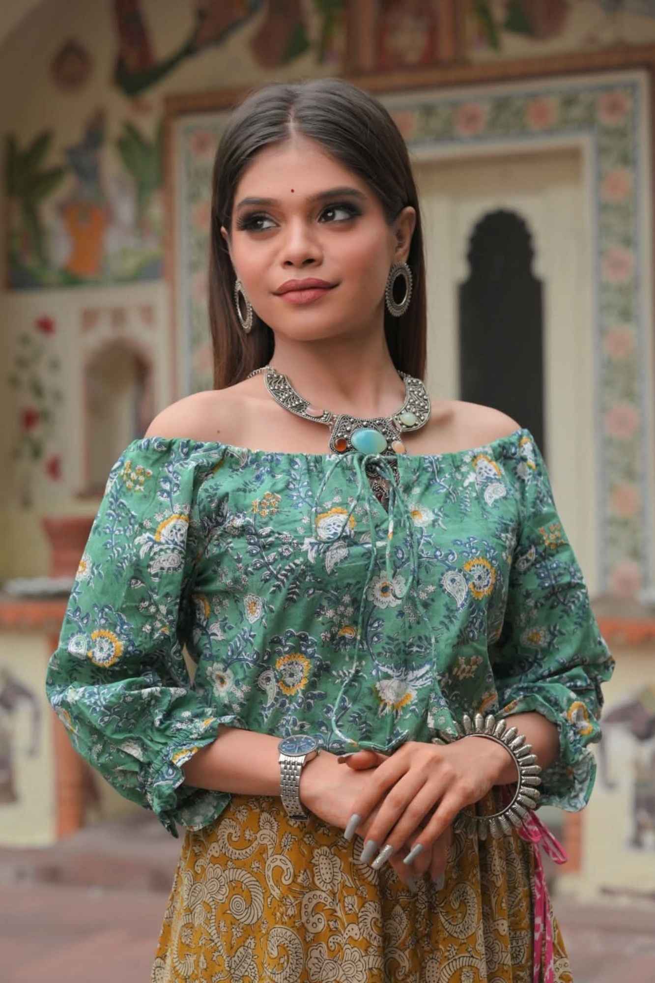 Mustard Love Peasant Top with Umbrella Cut Skirt For Woman, Twinning option available. | Made To Order