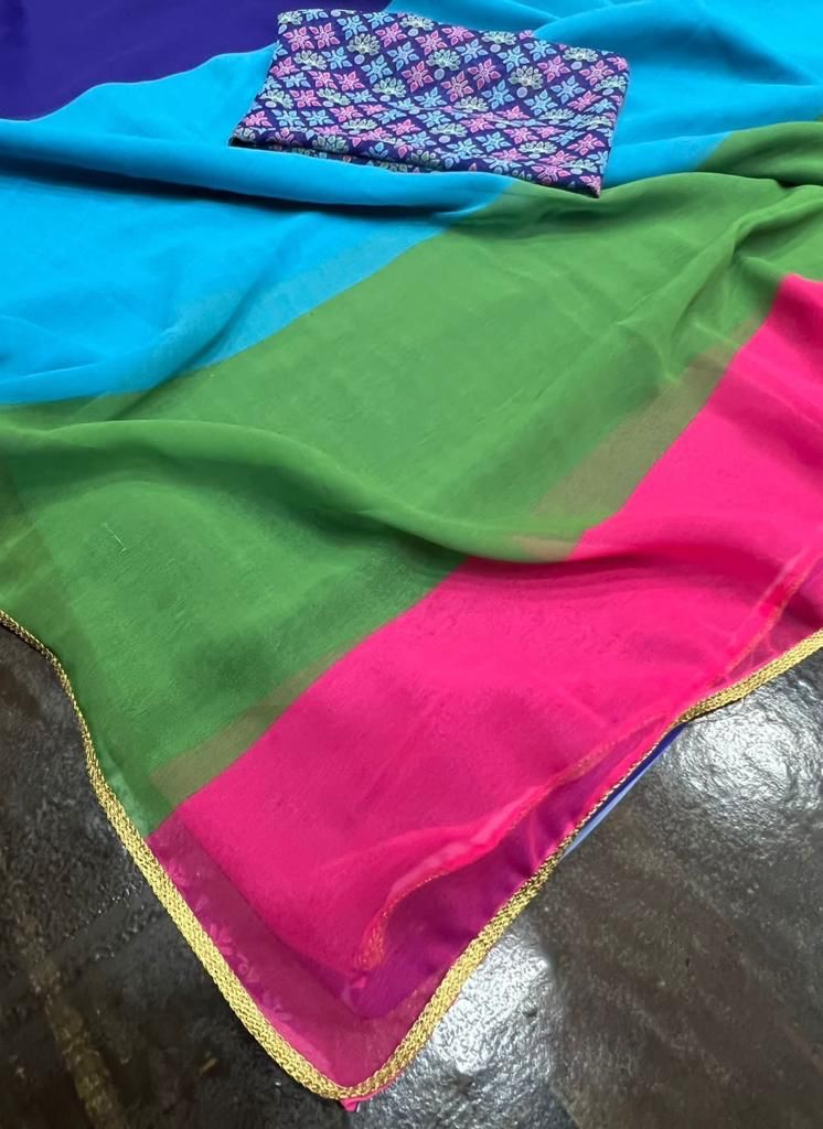 Ready To Wear Alia Bhatt Inspired Rocky Rani Multi Coloured Saree With Lace Wrap in 1 minute saree - Isadora Life