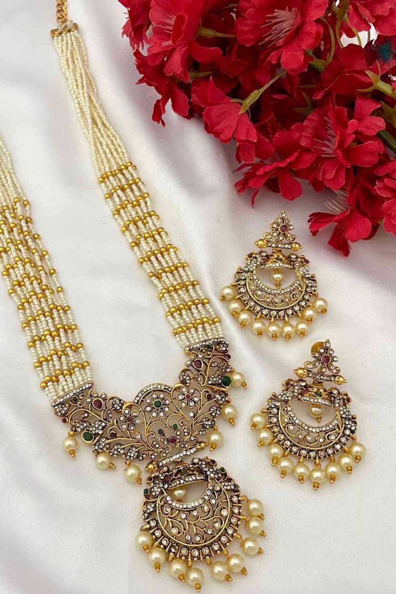 Pearl Oxidized Silver Sita Haar Necklace Set - Timeless Elegance with a Modern Twist