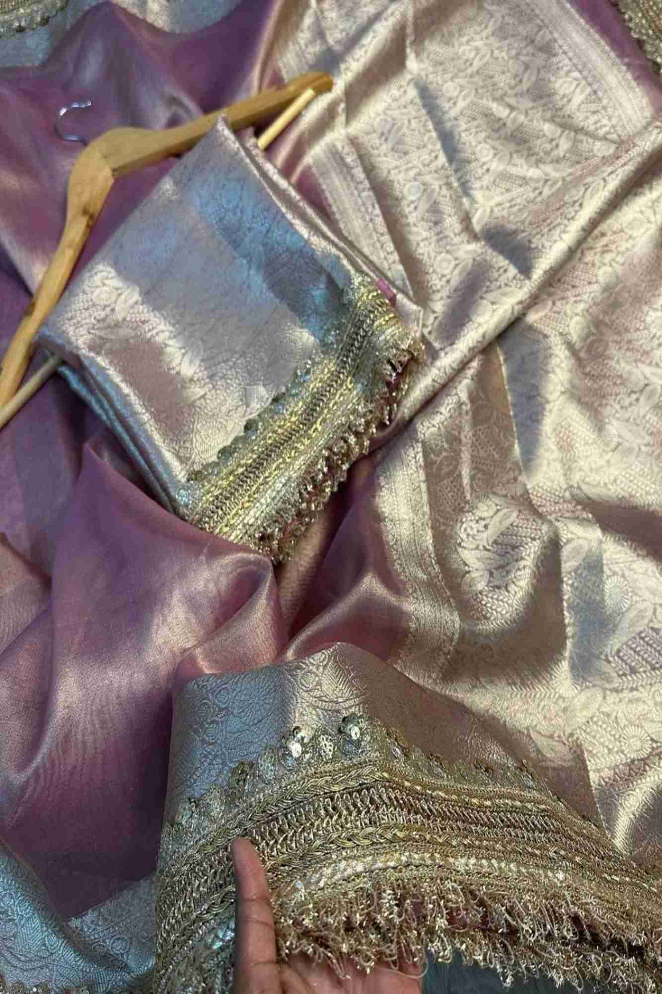 Designer Lace Border With Tissue Silk Beautiful Floral Weaving Pallu Ready To Wear Saree