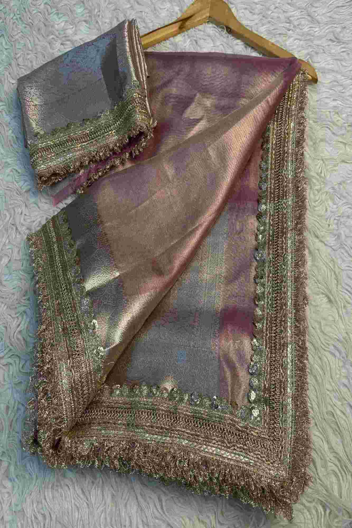 Designer Lace Border With Tissue Silk Beautiful Floral Weaving Pallu Ready To Wear Saree