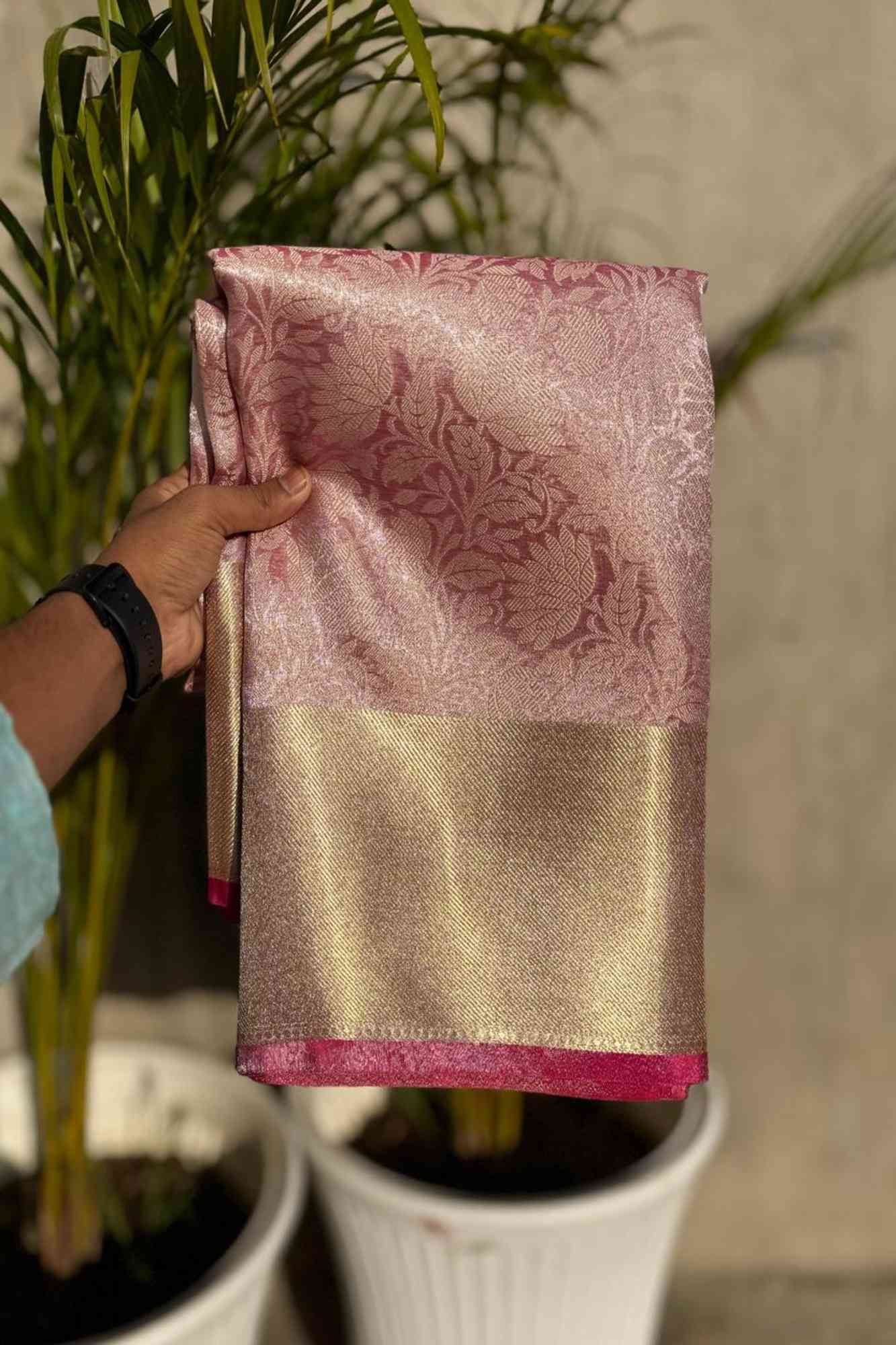 Banarasi ready to wear saree with ornate pallu and zari woven border