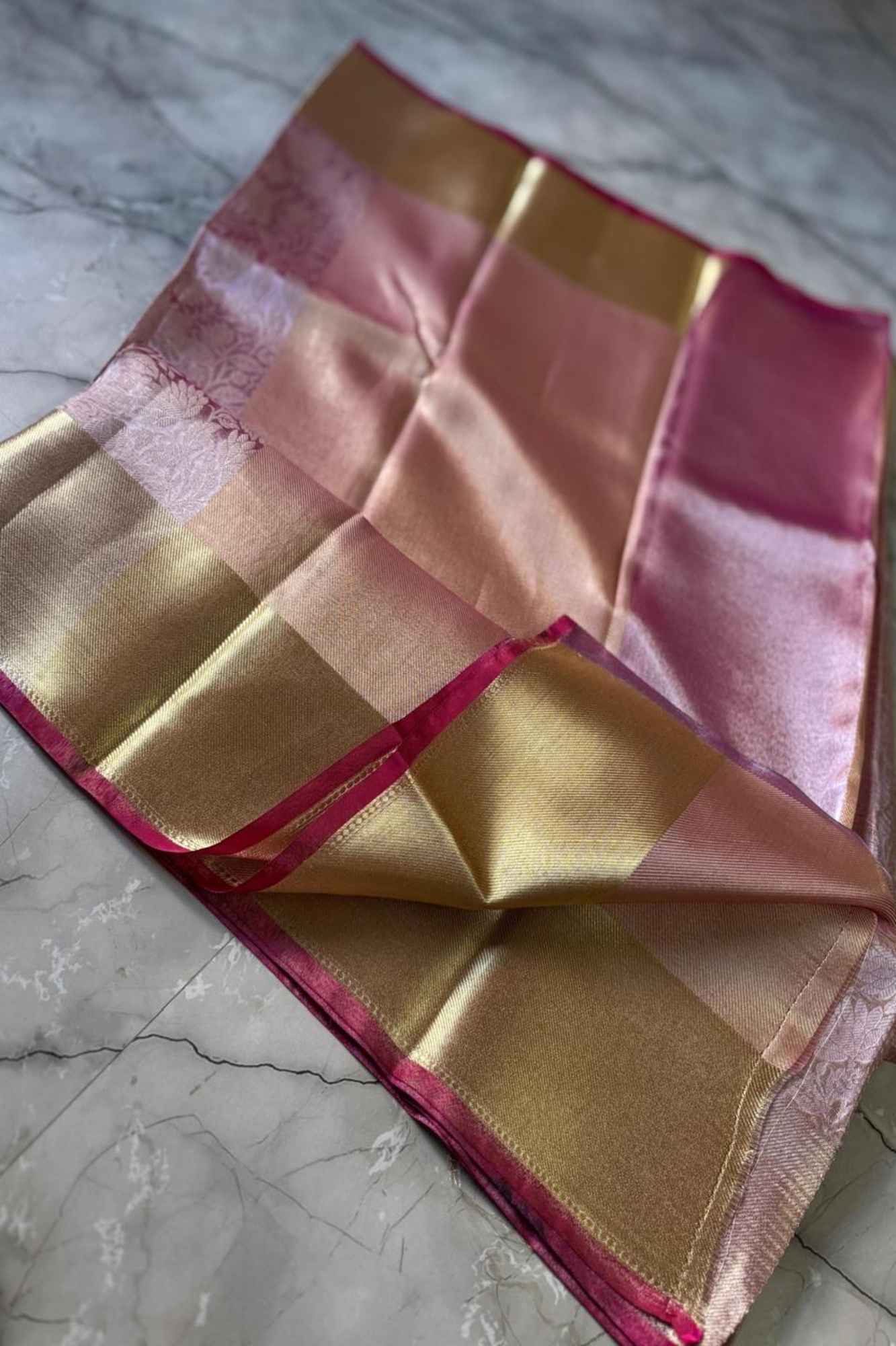 Banarasi ready to wear saree with ornate pallu and zari woven border
