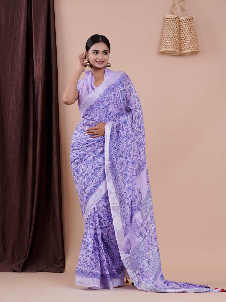Jaipuri Sanganeri linen ready to wear saree