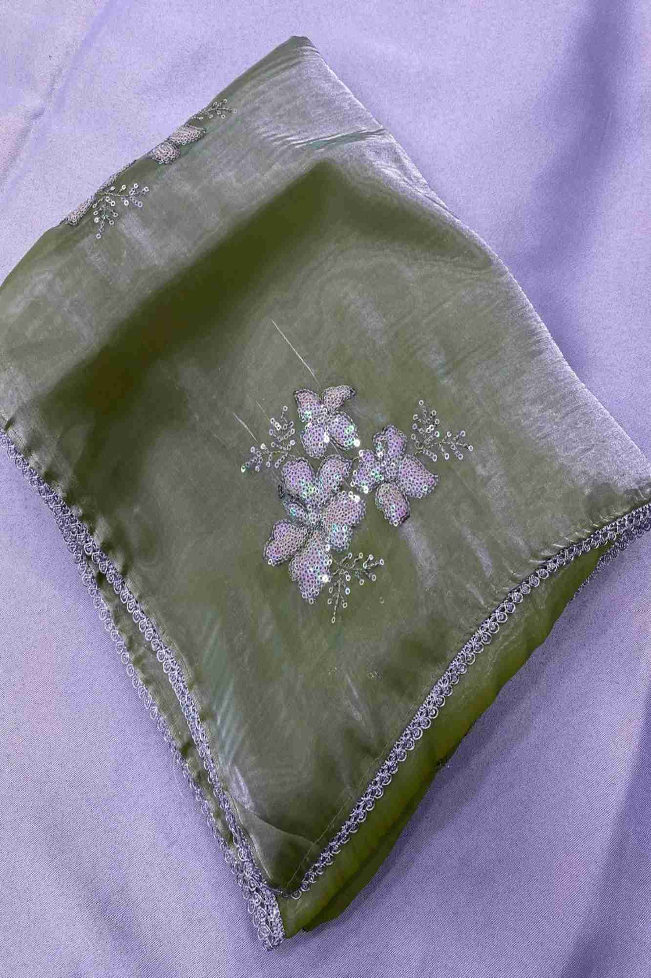 Chiffon Silk with Sequins Embroidery & Cutwork Lace Border Ready To Wear Saree