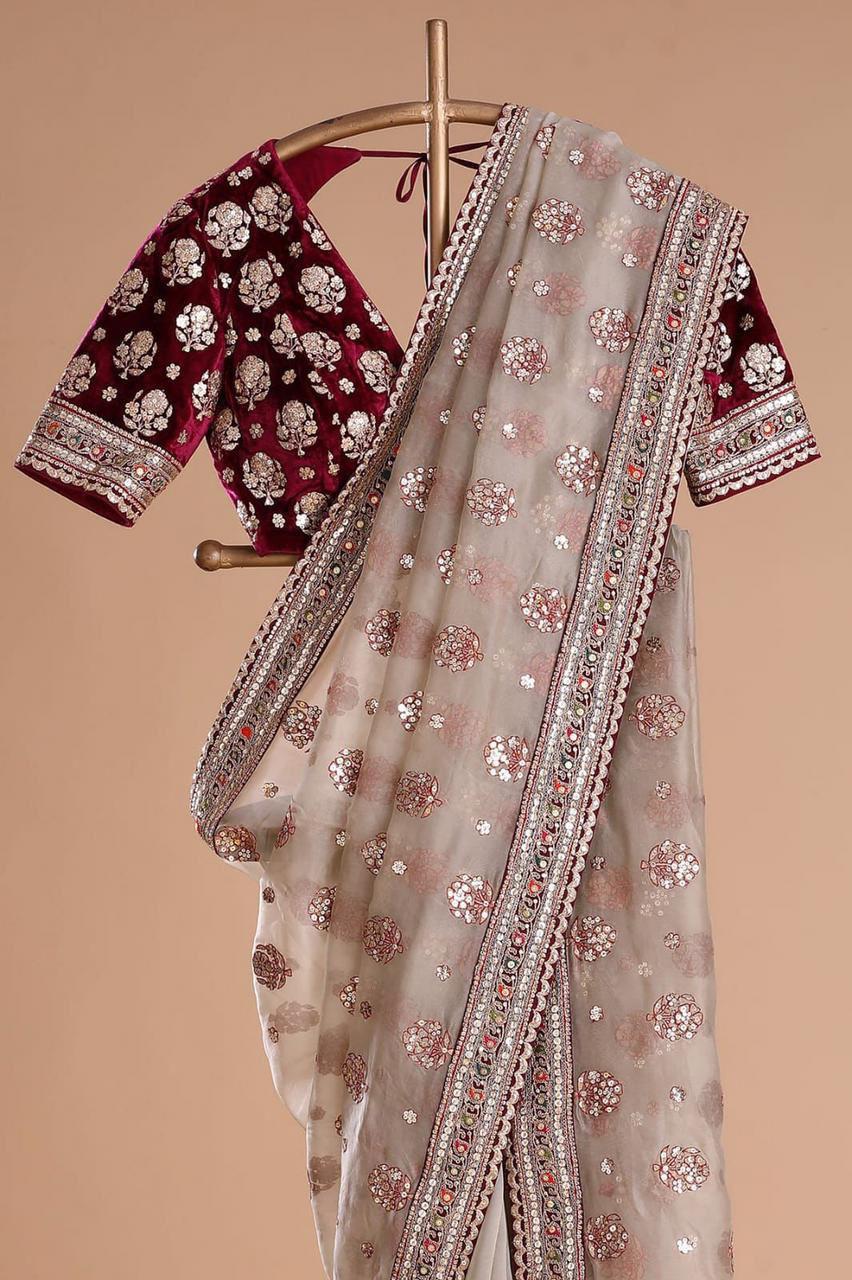 Beautiful Heavy Soft Tissue with Overall Sequence & Heavy Embroidery Zari Thread Ready to Wear Saree
