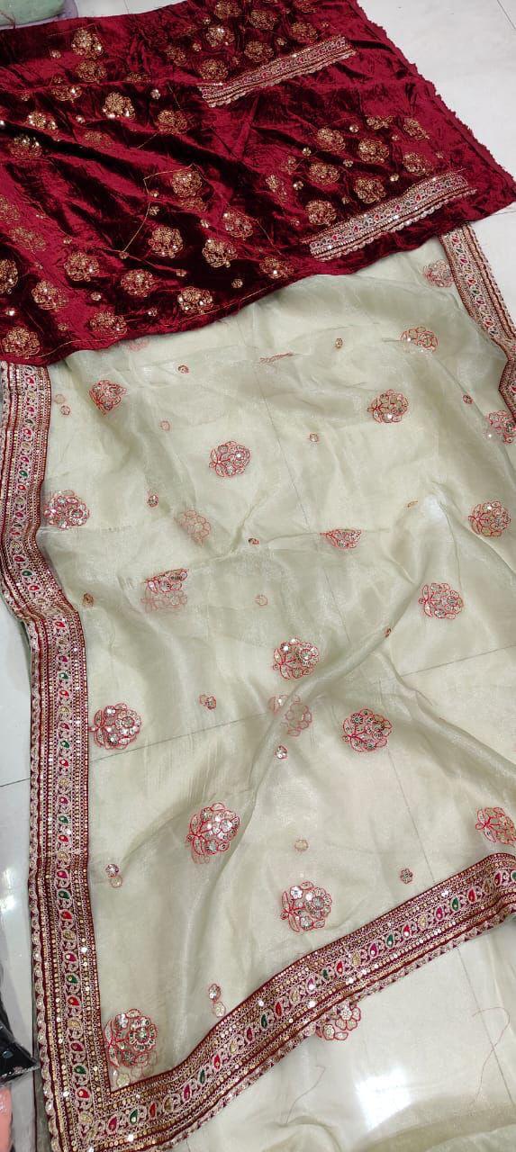 Beautiful Heavy Soft Tissue with Overall Sequence & Heavy Embroidery Zari Thread Ready to Wear Saree