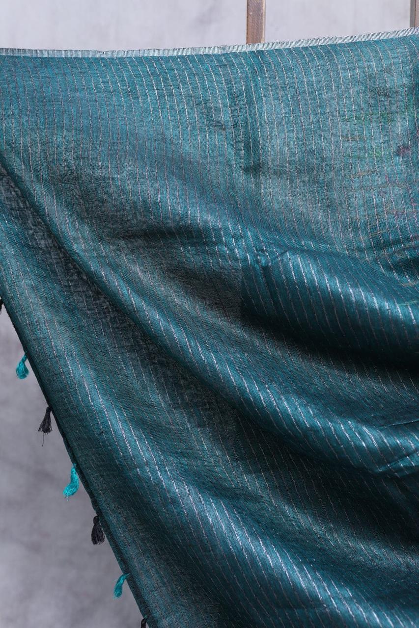 Blue Linen Silk Ready to wear Saree with Hand Woven & Floral Embroidery Work