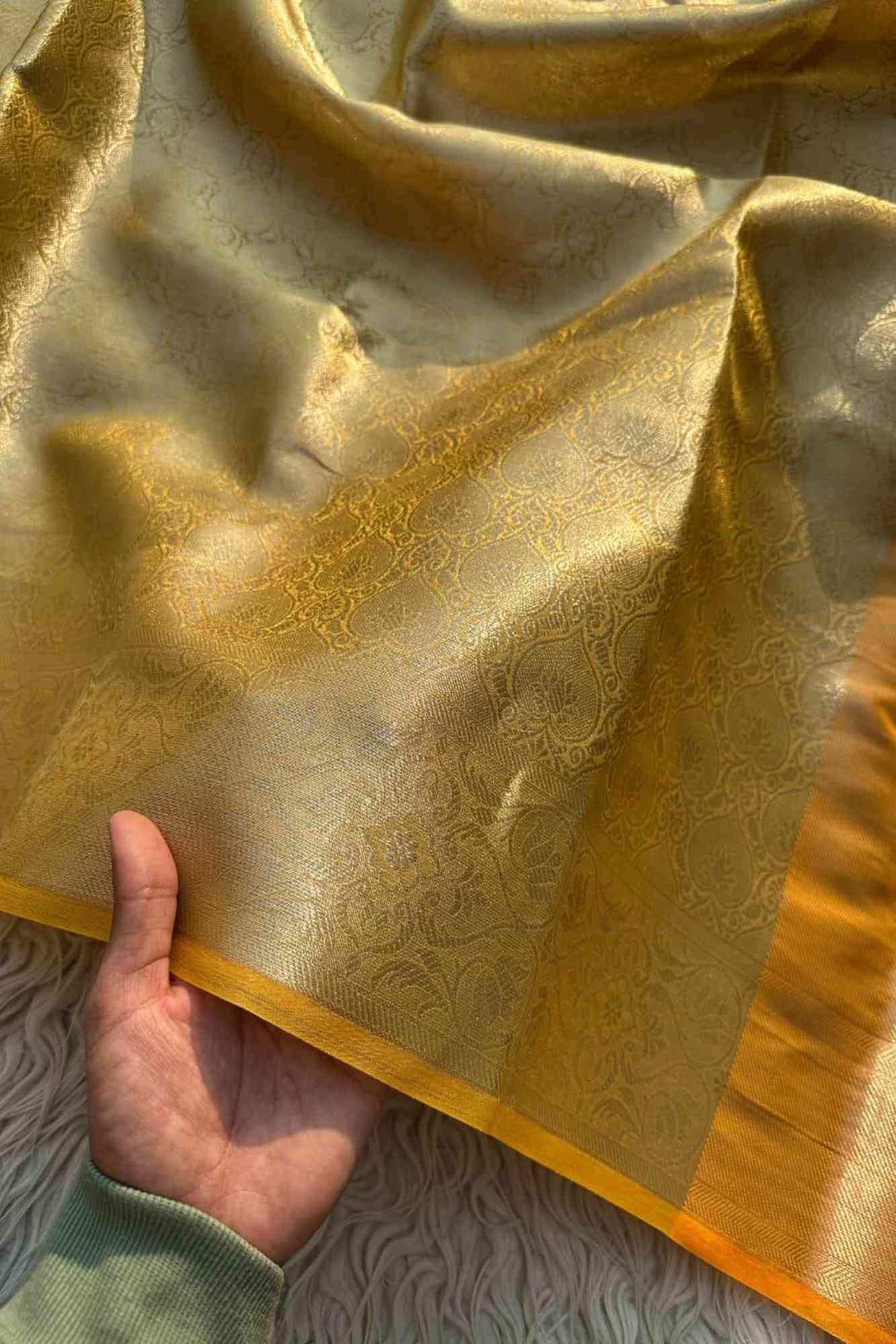 Banarasi Tanchoi ready to wear saree with Ornate pallu