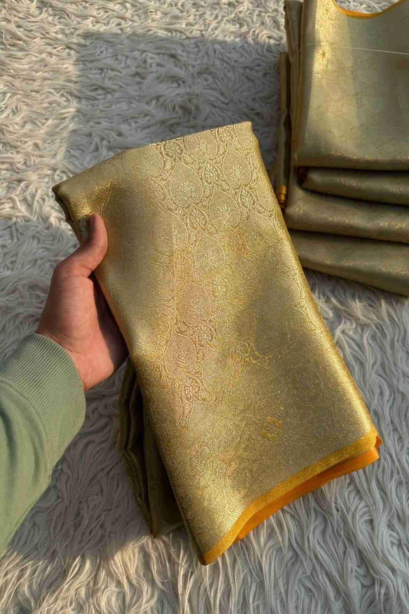 Banarasi Tanchoi ready to wear saree with Ornate pallu