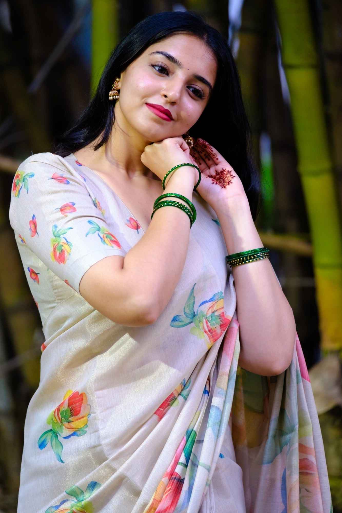 Beautiful White Tissue Cotton With Multicoloured floral Print Ready to wear saree