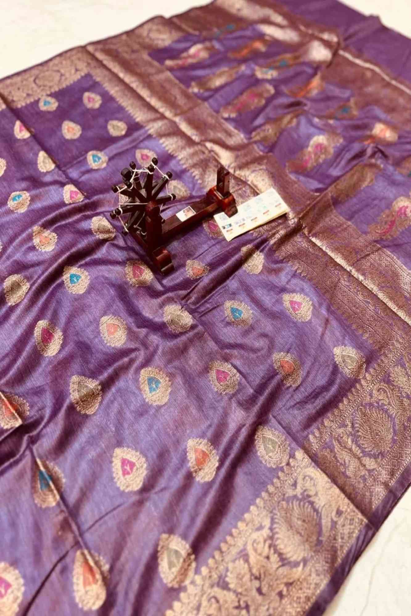 Purple Assam Moonga semi silk Meena Work Ready to Wear Saree