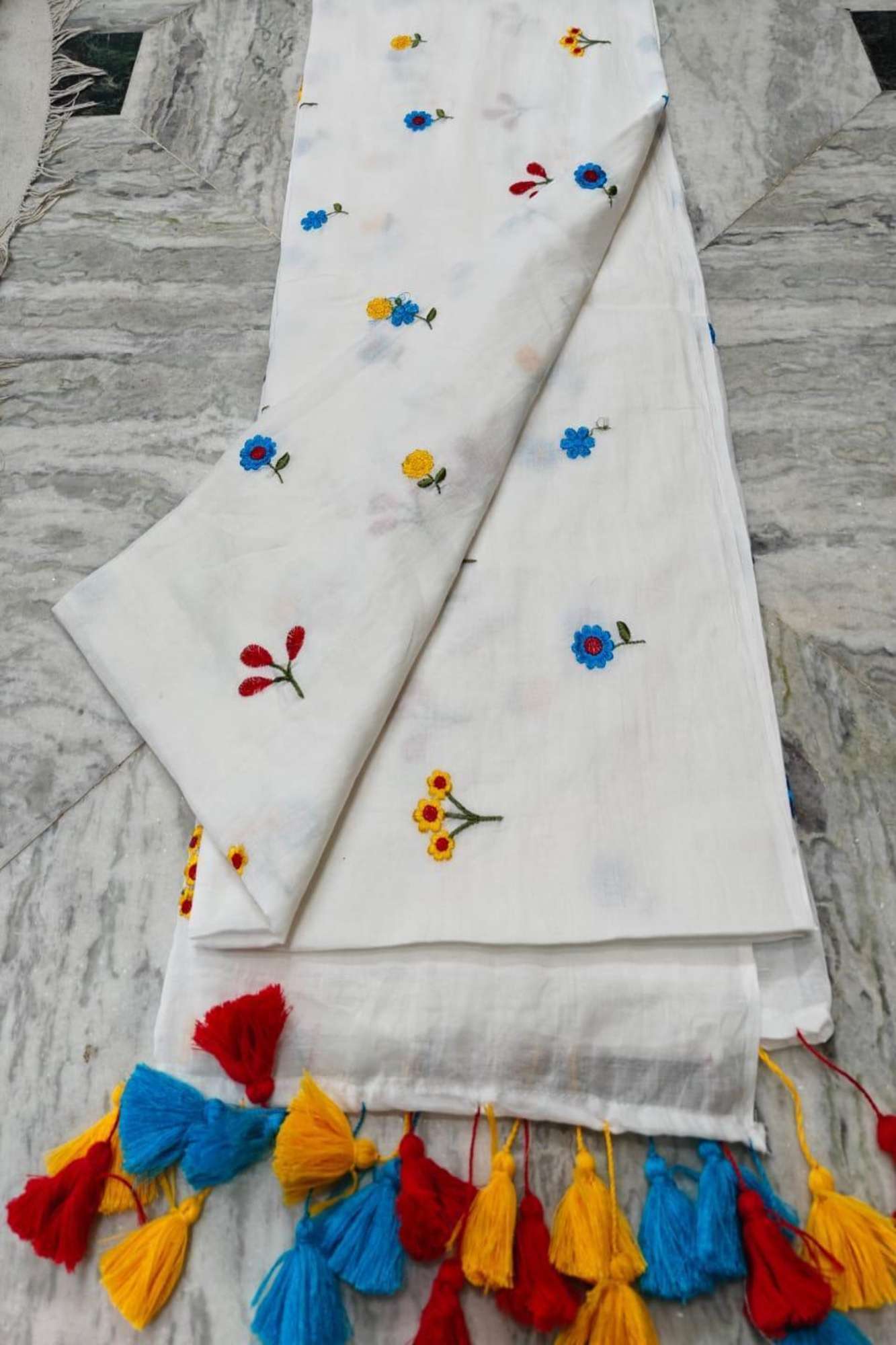 Mulmul Cotton with Embroidery Ready to wear Saree