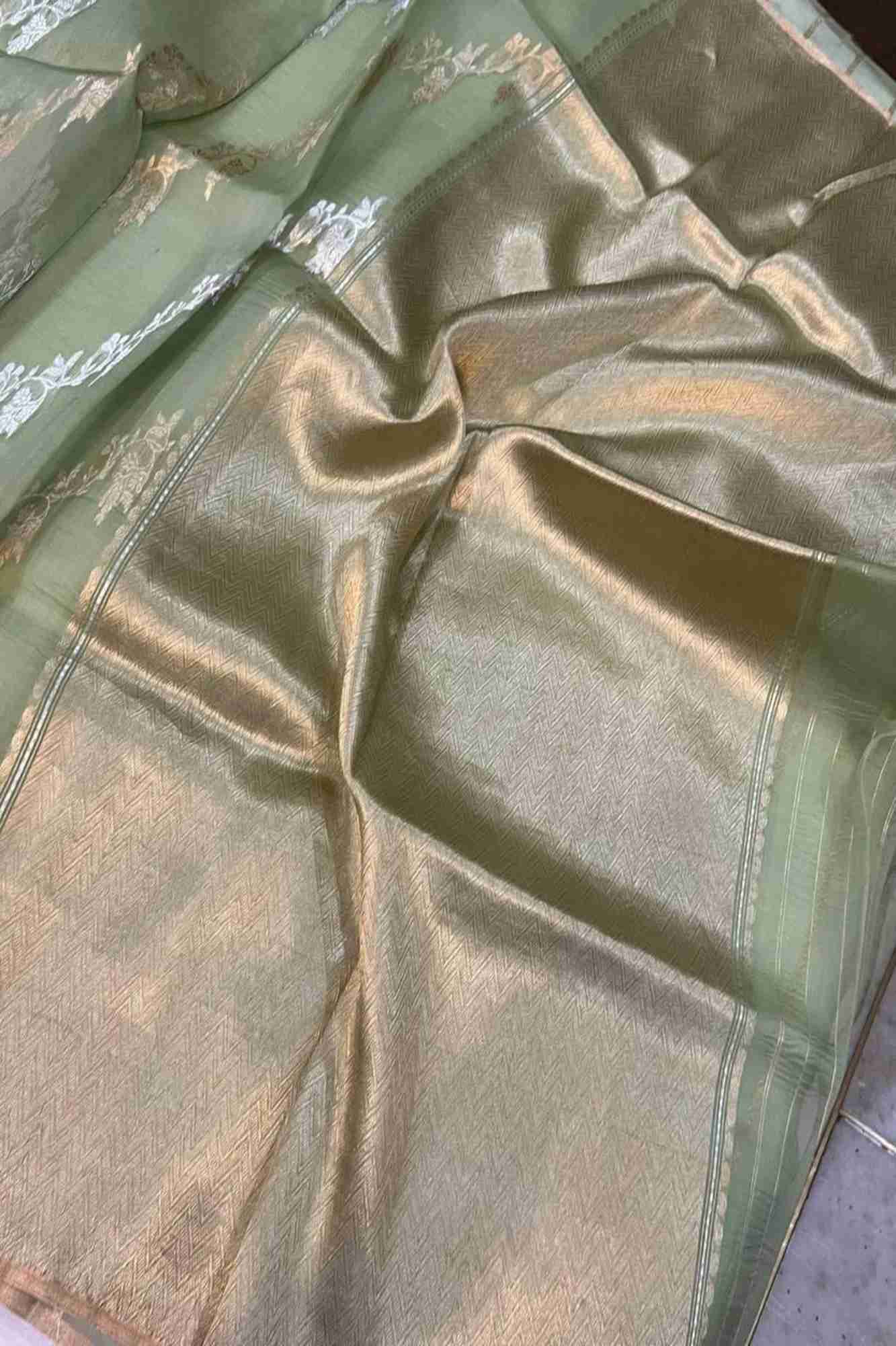 Designer Zari Woven Kora Silk & Ornate Border Ready To Wear Saree