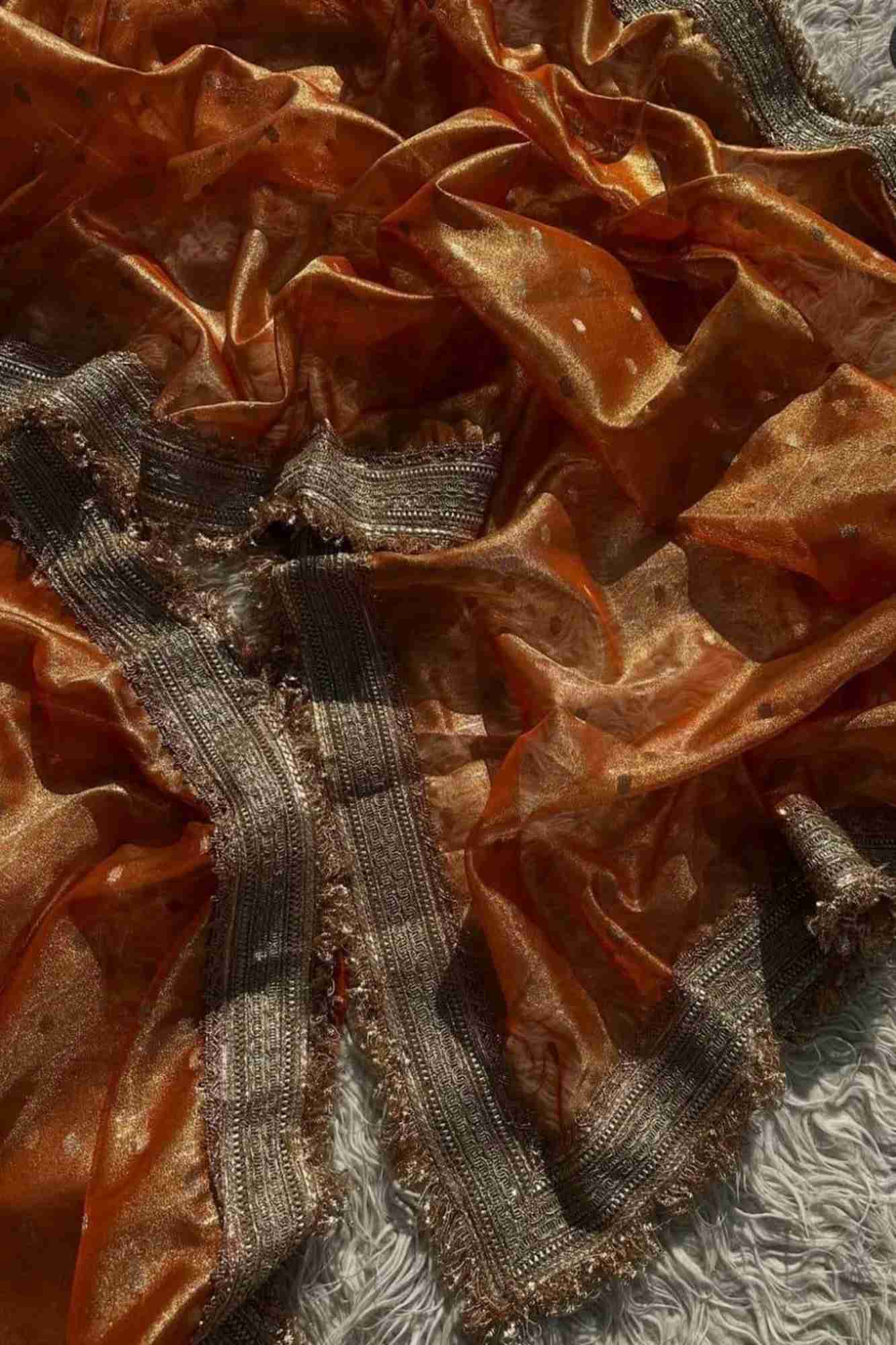 Dhup Chav Tissue Silk Banarasi-Inspired with Zari & Broad Lace Border Ready To Wear Saree