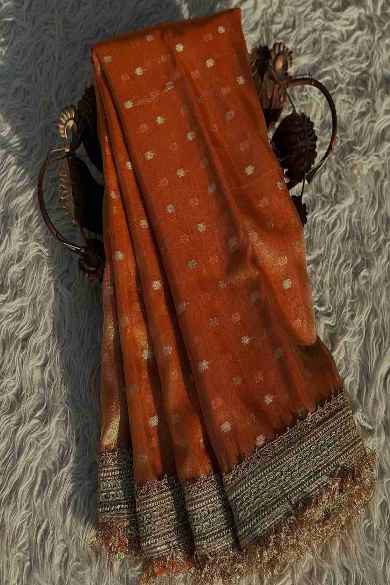 Dhup Chav Tissue Silk Banarasi-Inspired with Zari & Broad Lace Border Ready To Wear Saree