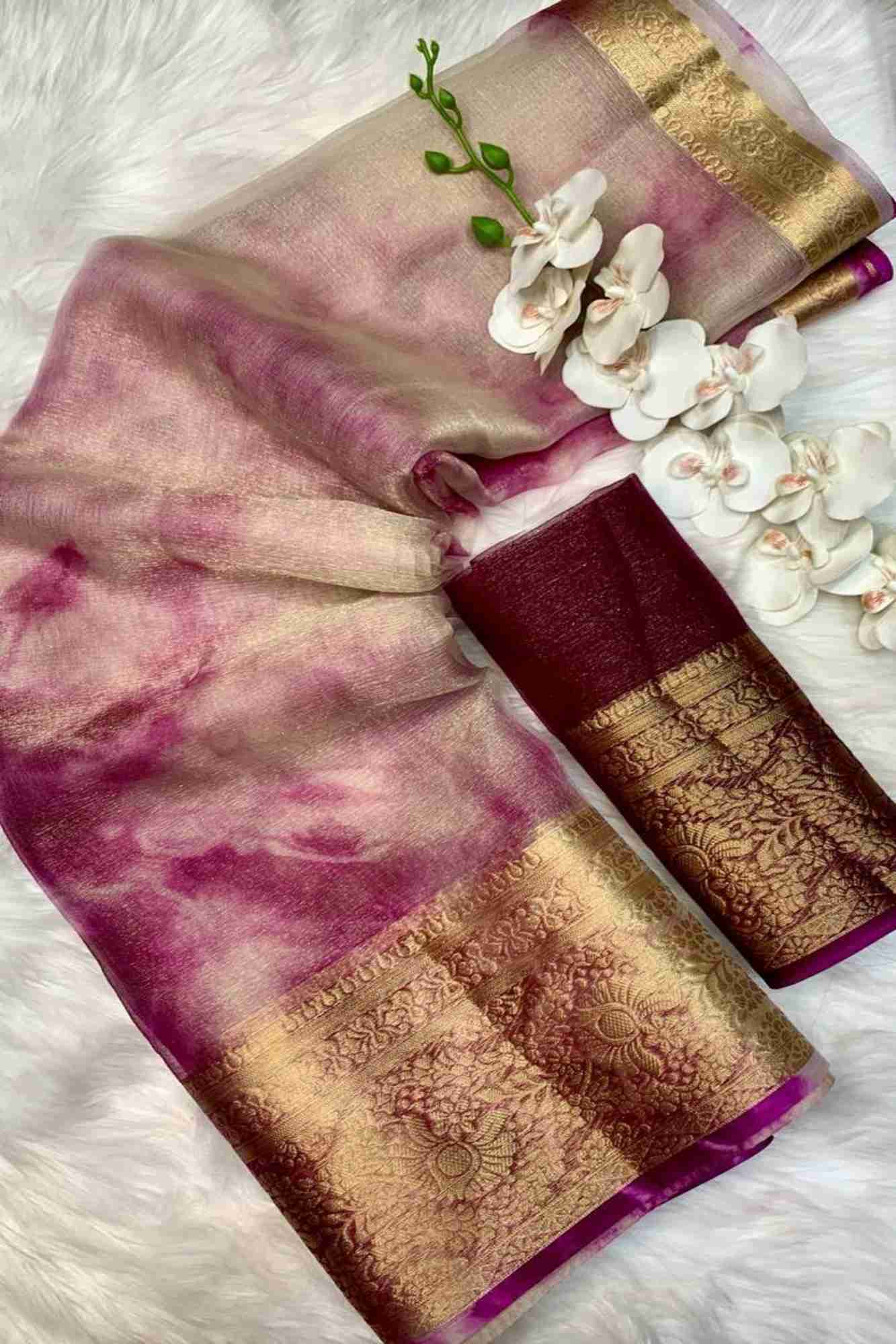 Organza With Zari Border Shibori Ready To Wear Saree
