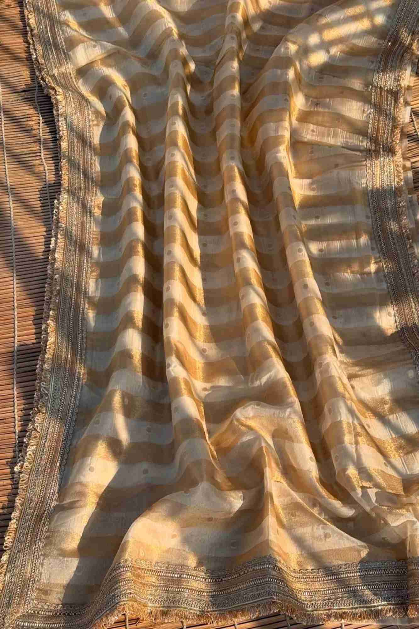 Tissue Silk Saree with Golden strips Ready to wear Saree